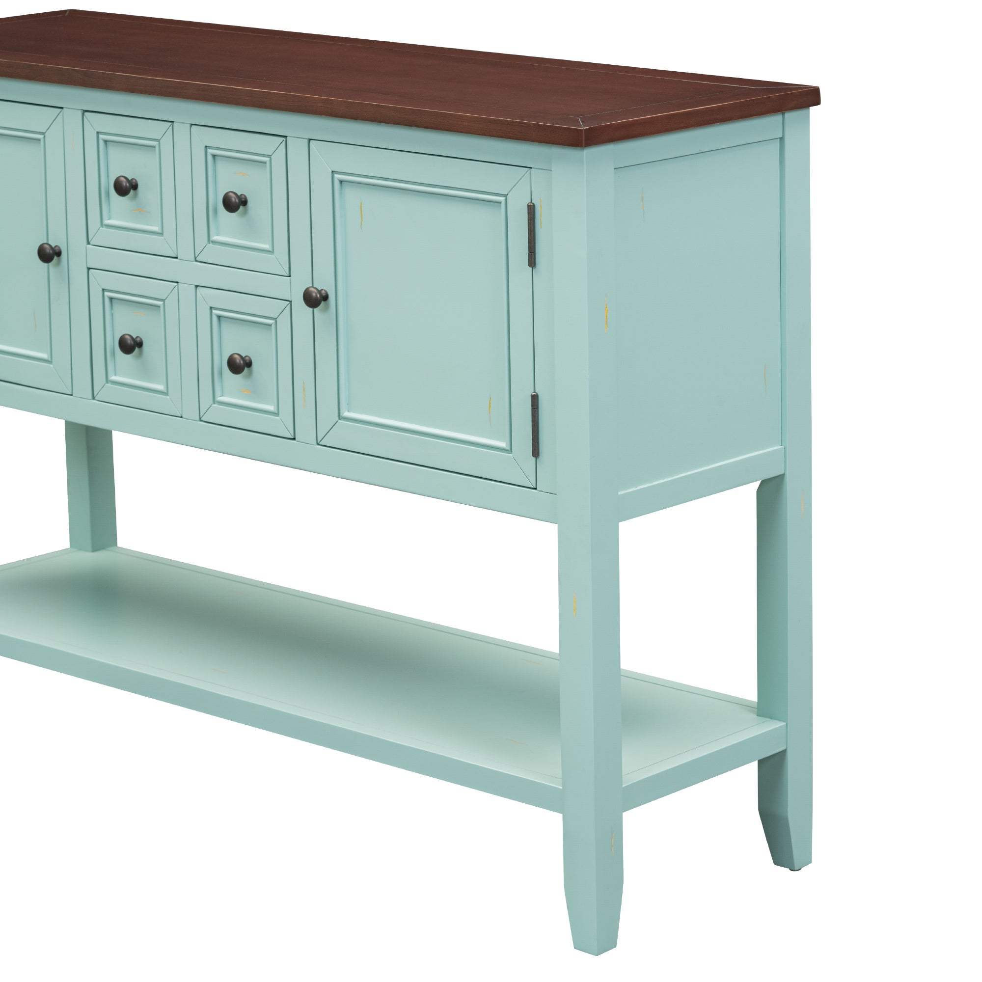 TREXM Cambridge Series  Ample Storage Vintage Console Table with Four Small Drawers and Bottom Shelf for Living Rooms, Entrances and Kitchens (Retro Blue, OLD SKU: WF190263AAC)