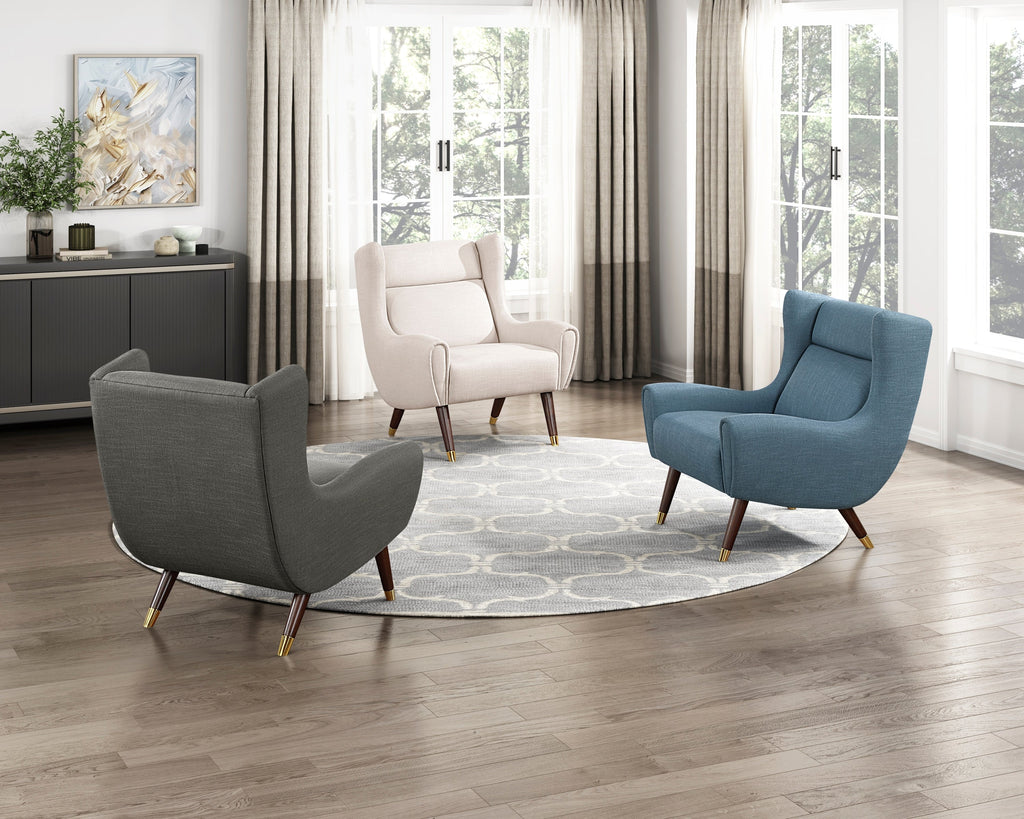 Modern Wingback Upholstered Blue Accent Chair 1pc Solid Wood Sleek Design Luxury Furniture