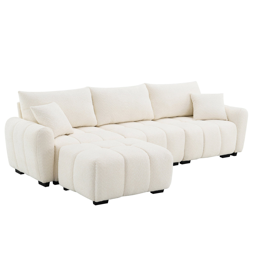 110' Modular Sectional Sofa, L Shape with Extra-large Seat, Pull-line Design, Movable Ottoman, High Density Foam, Free Combination, Sturdy Metal&Wood Frame, Boucle Fabric, 3 Colors