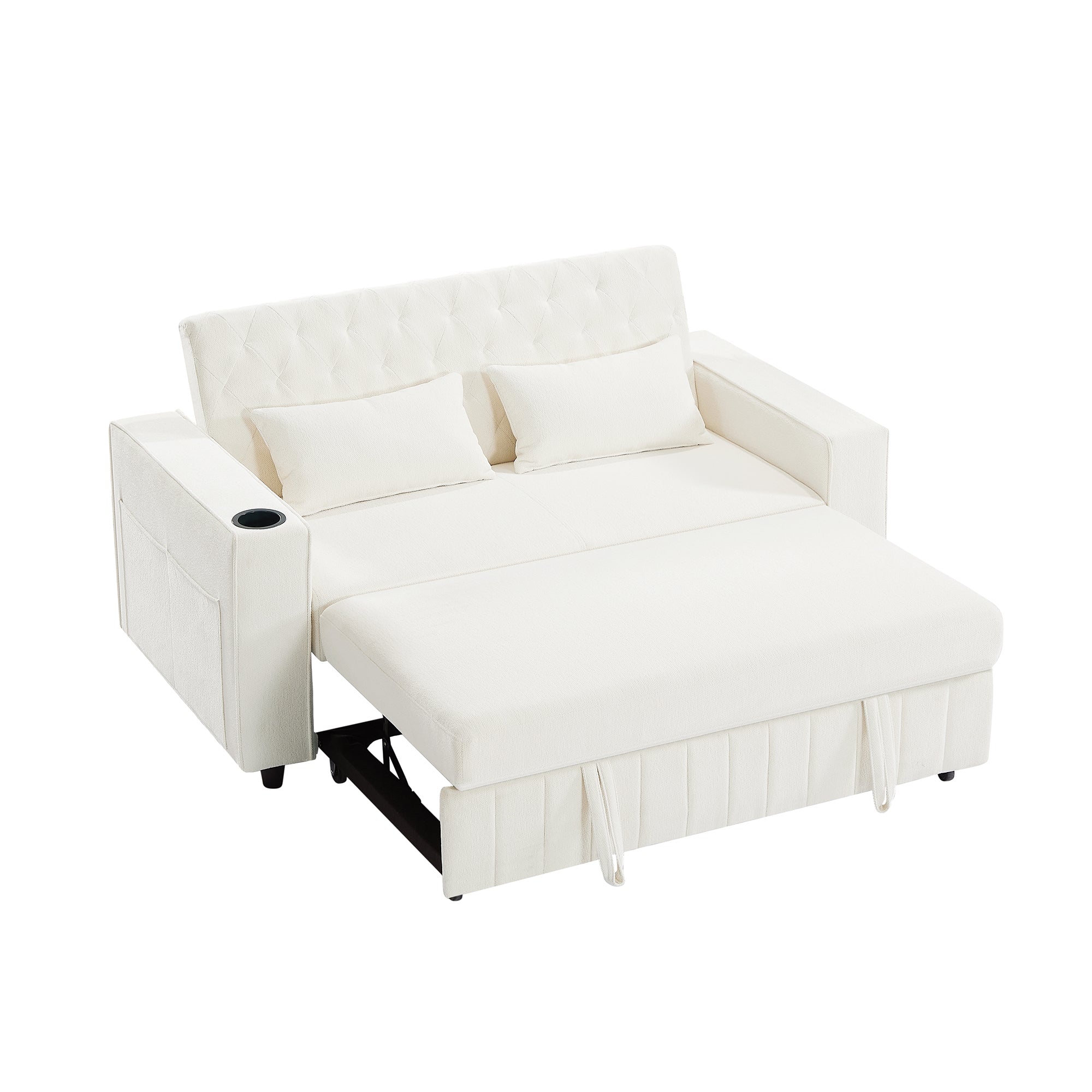 61.4' Pull-out Sofa Bed Convertible Couch Loveseat Sofa Modern Sleeper Sofa with Adjustable Backrest for Living Room, Beige