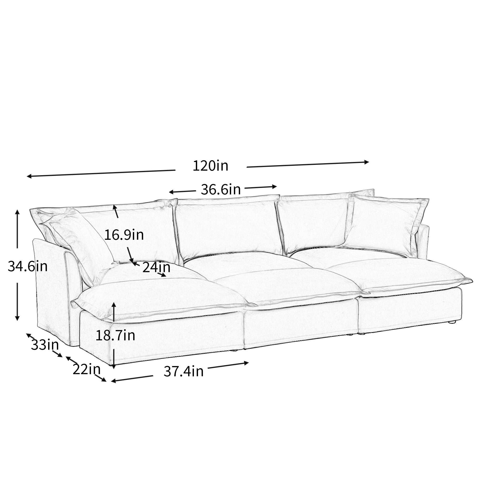 Slipcovered Sofa Couch, Modern 3 Seater Sofa with Suppleness Armrests,Deep Seat Sofa with Soft Multiple Big Pillows, Comfy Couch for Living Room, Apartment,Chenille, Blue