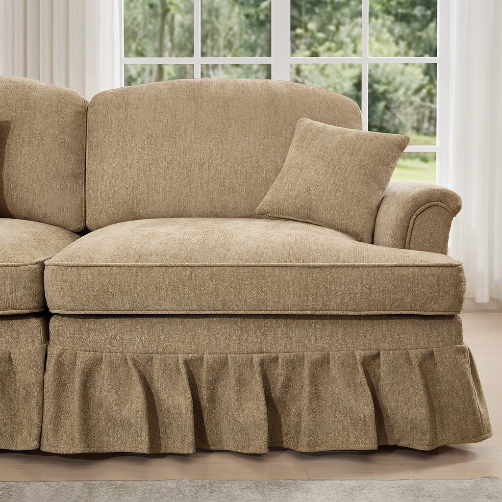 Classic U Shape 4 Seater Modular Sectional Sofa Couch with Flared Arms and Removable Ruffles Pleats Skirts and Spindle Legs, Chenille Deep Seat Cloud Sofa with Movable Ottomans, Light Coffee