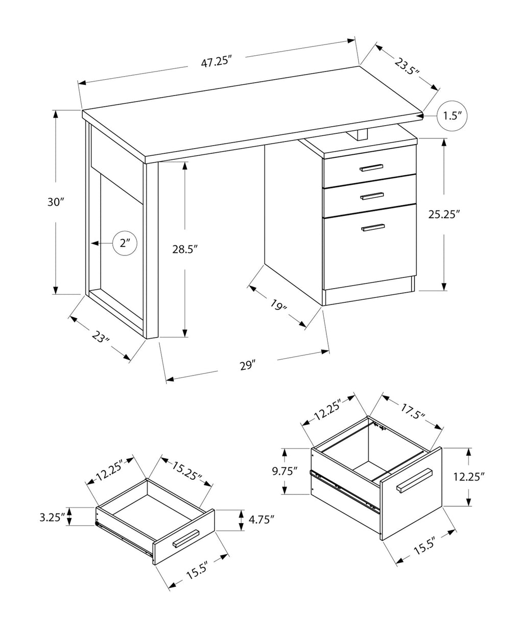 Computer Desk, Home Office, Laptop, Left, Right Set-up, Storage Drawers, 48'l, Work, White Laminate, Contemporary, Modern