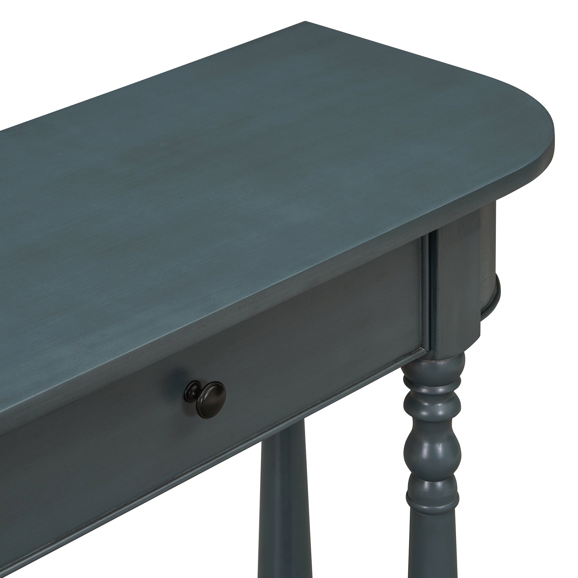TREXM Narrow Console Table with Curved Corner, Retro Entryway Table with Top Drawer and Open Shelf, Sofa Table Console Tables for Entryway, Hallway and Living Room (Navy)