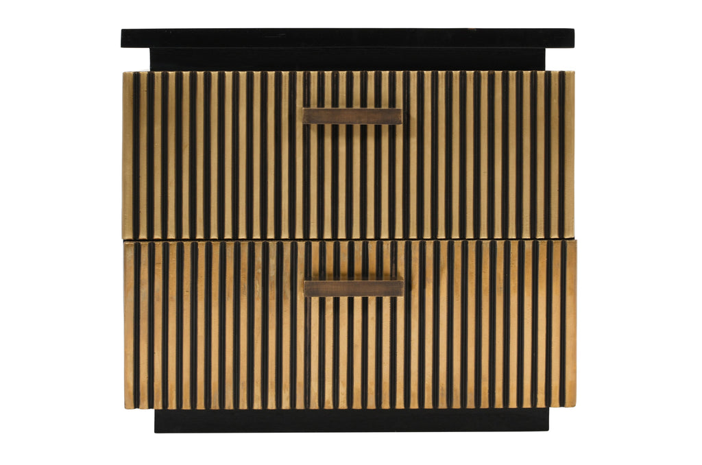 Modern Style 2-Drawer Nightstand Made With Mango Wood and Finished with Brass Metal