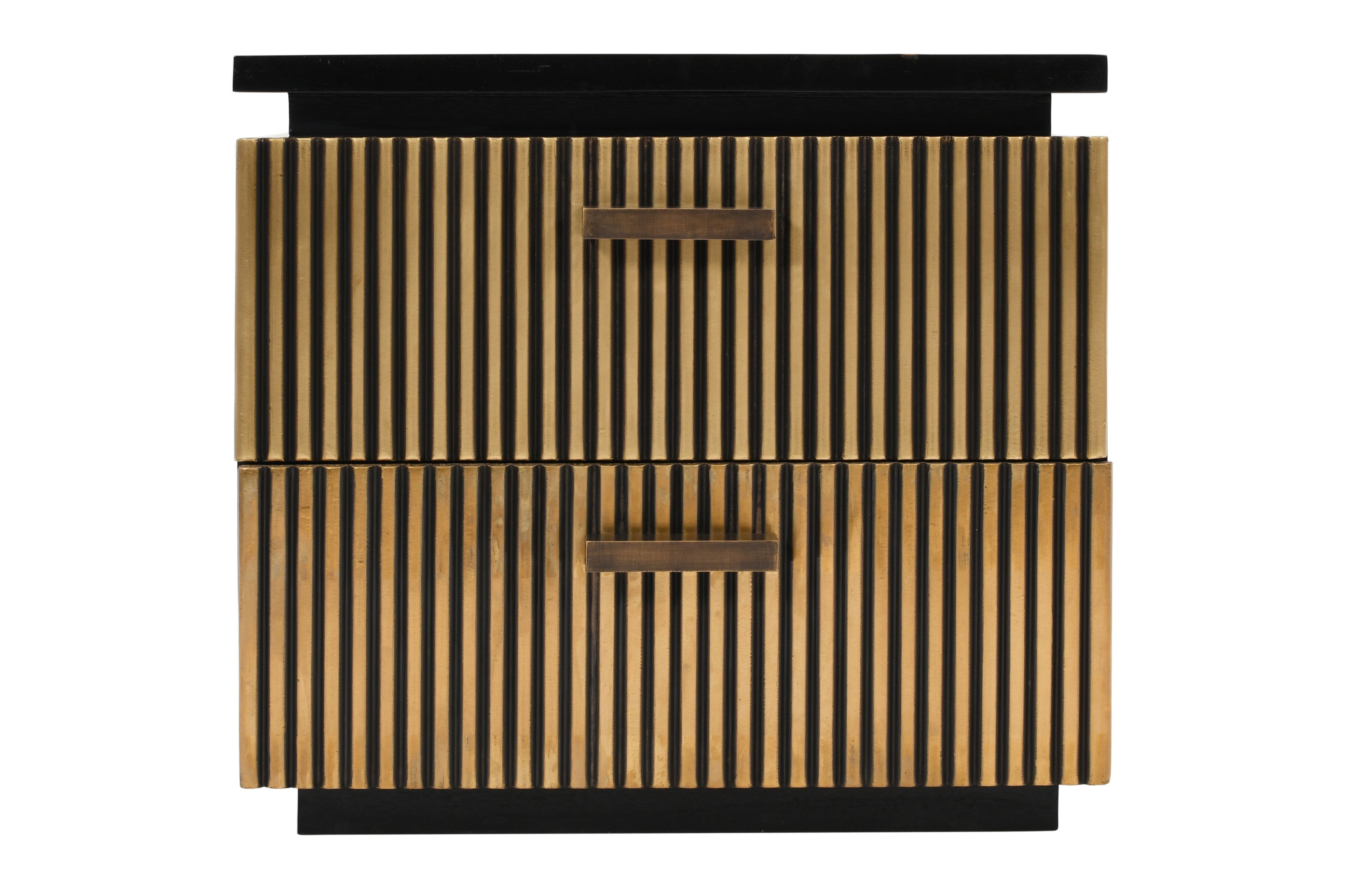 Modern Style 2-Drawer Nightstand Made With Mango Wood and Finished with Brass Metal