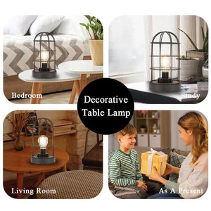 Decorative cordless table lamp by JHY DESIGN, 9.5in H, metal cage with LED bulb, black