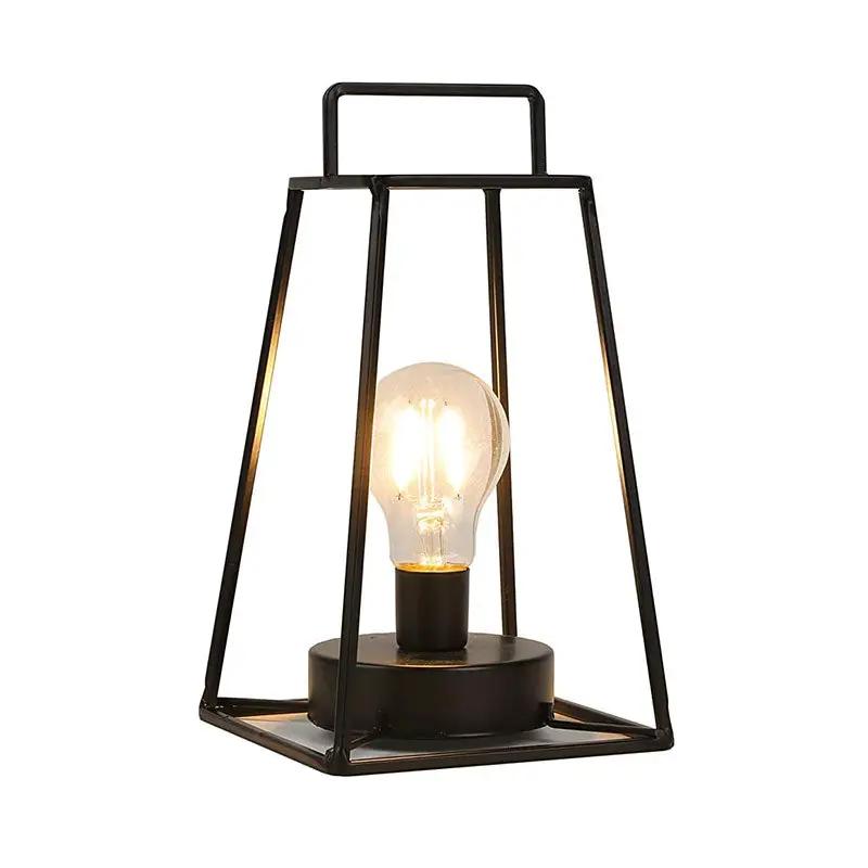 11.5-inch retro geometric table lamp, black metal open-frame with an Edison bulb, by JHY DESIGN