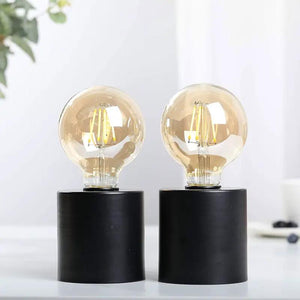 7-inch-tall black battery-powered table lamps set of 2 with clear glass bulbs by JHY DESIGN