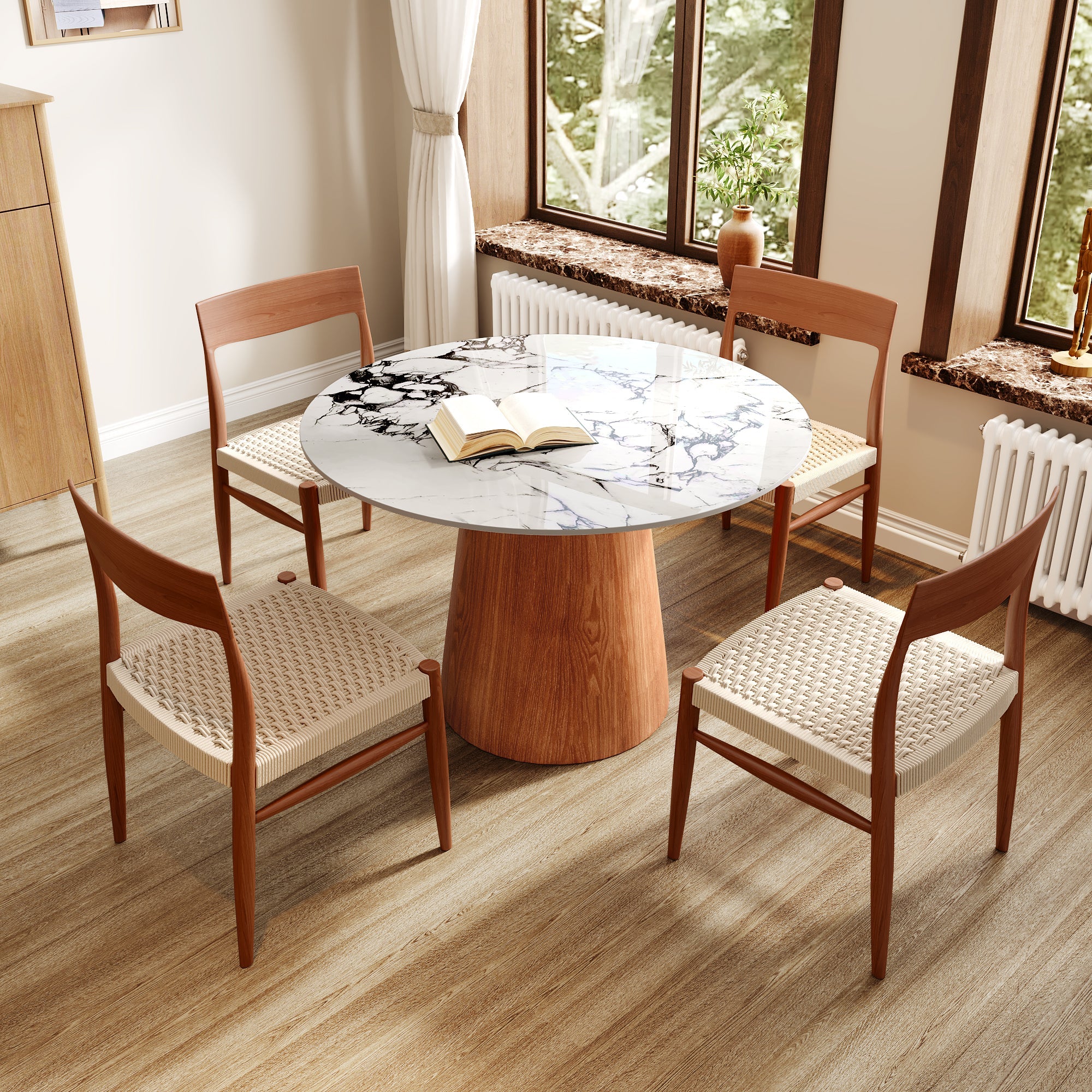 Small Round Solid Wood Pedestal Dining Table Table 43' For 2-4 People -  White Black