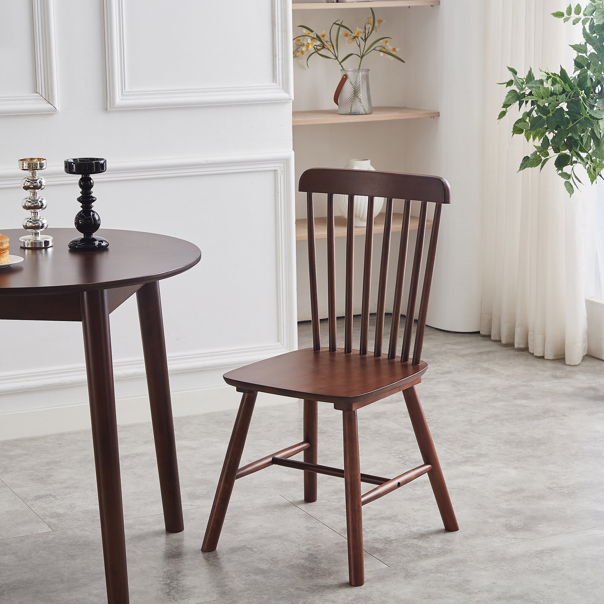 4 pieces of dining chair, Walnut, rubber wood material, dining chair, solid wood chair, solid wood dining table chair, living room chair, simple and natural