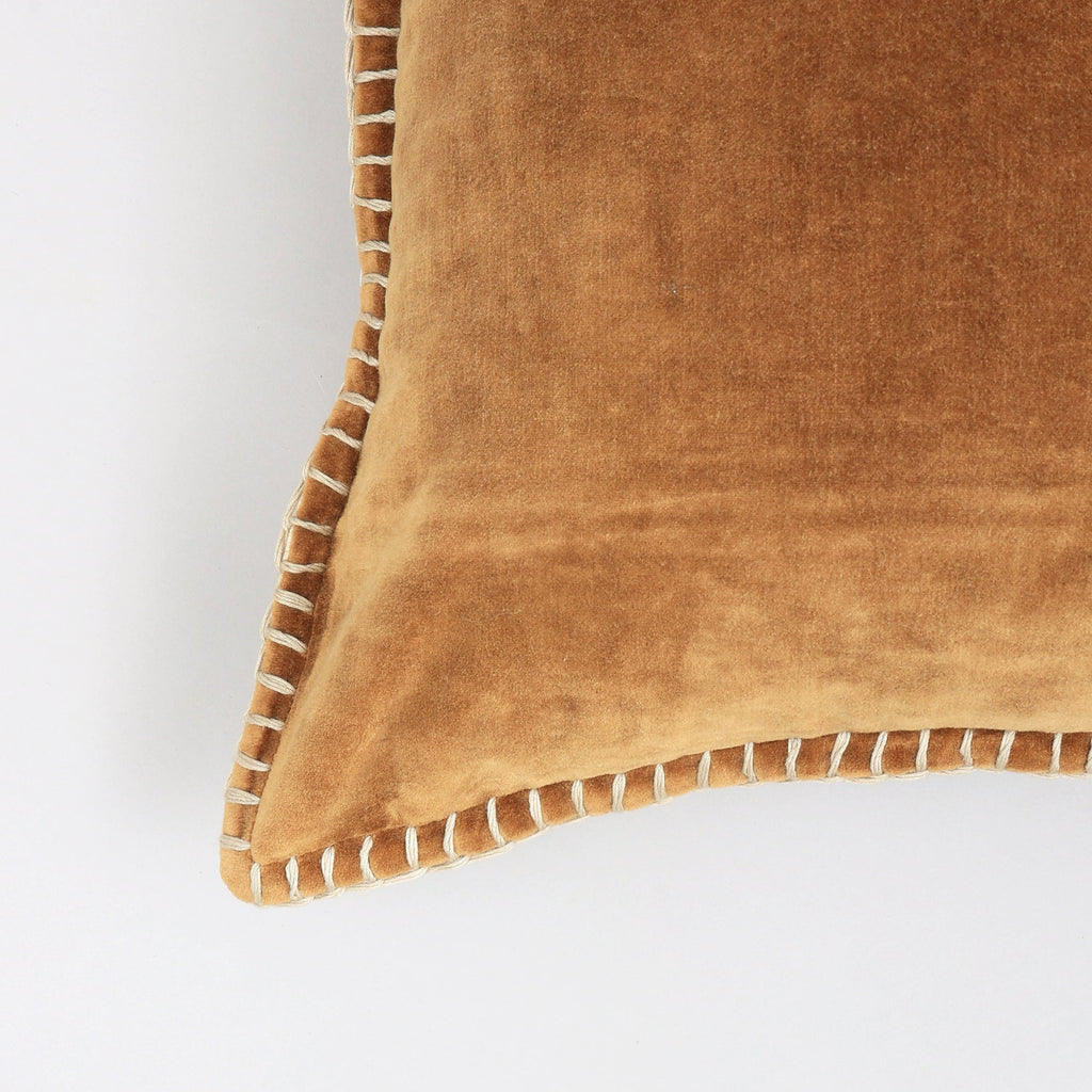 Stonewashed Cotton Velvet Throw Pillow with Decorative Handstiched Edges-19X19'