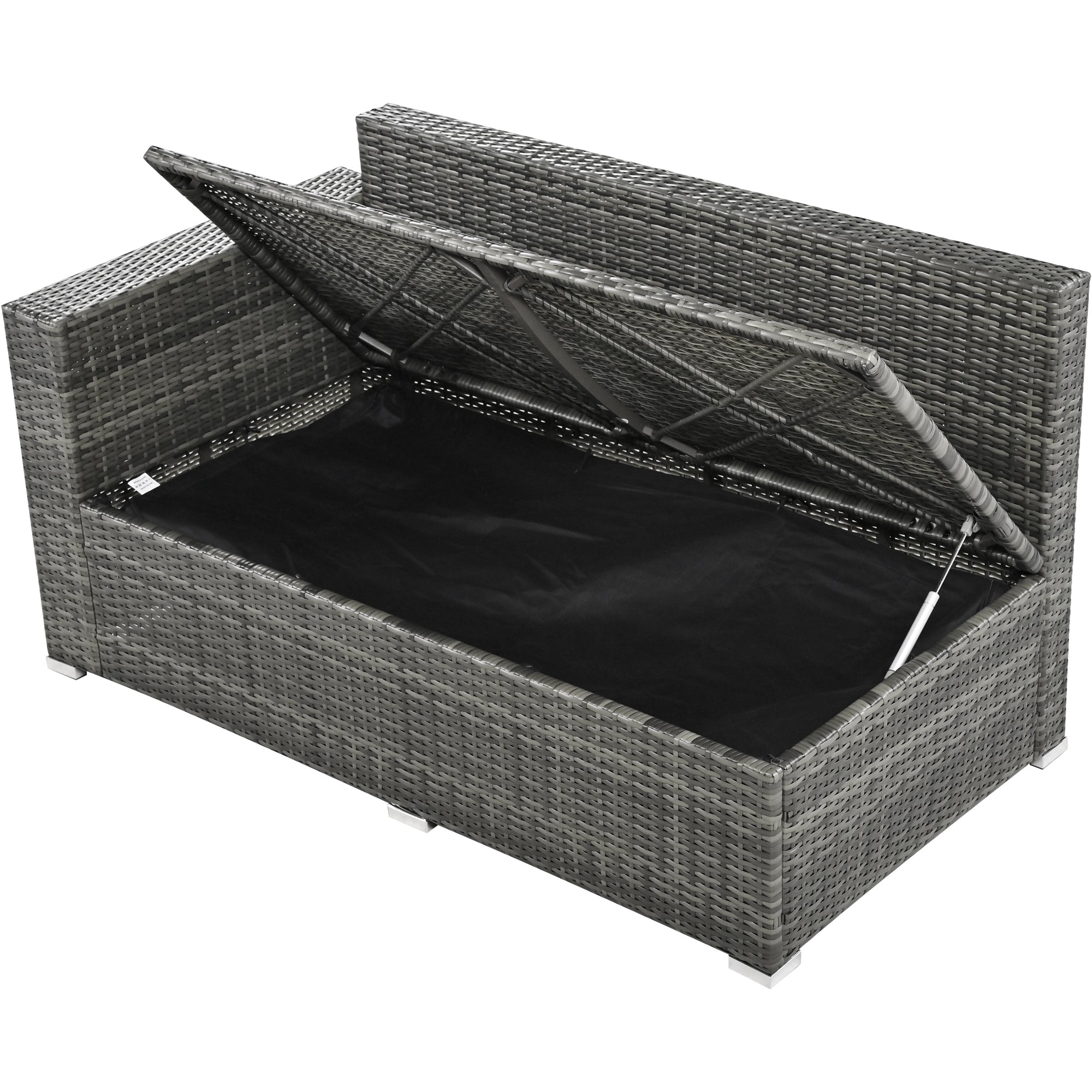 TOPMAX Outdoor 6-Piece All Weather PE Rattan Sofa Set, Garden Patio Wicker Sectional Furniture Set with Adjustable Seat, Storage Box, Removable Covers and Tempered Glass Top Table,Grey