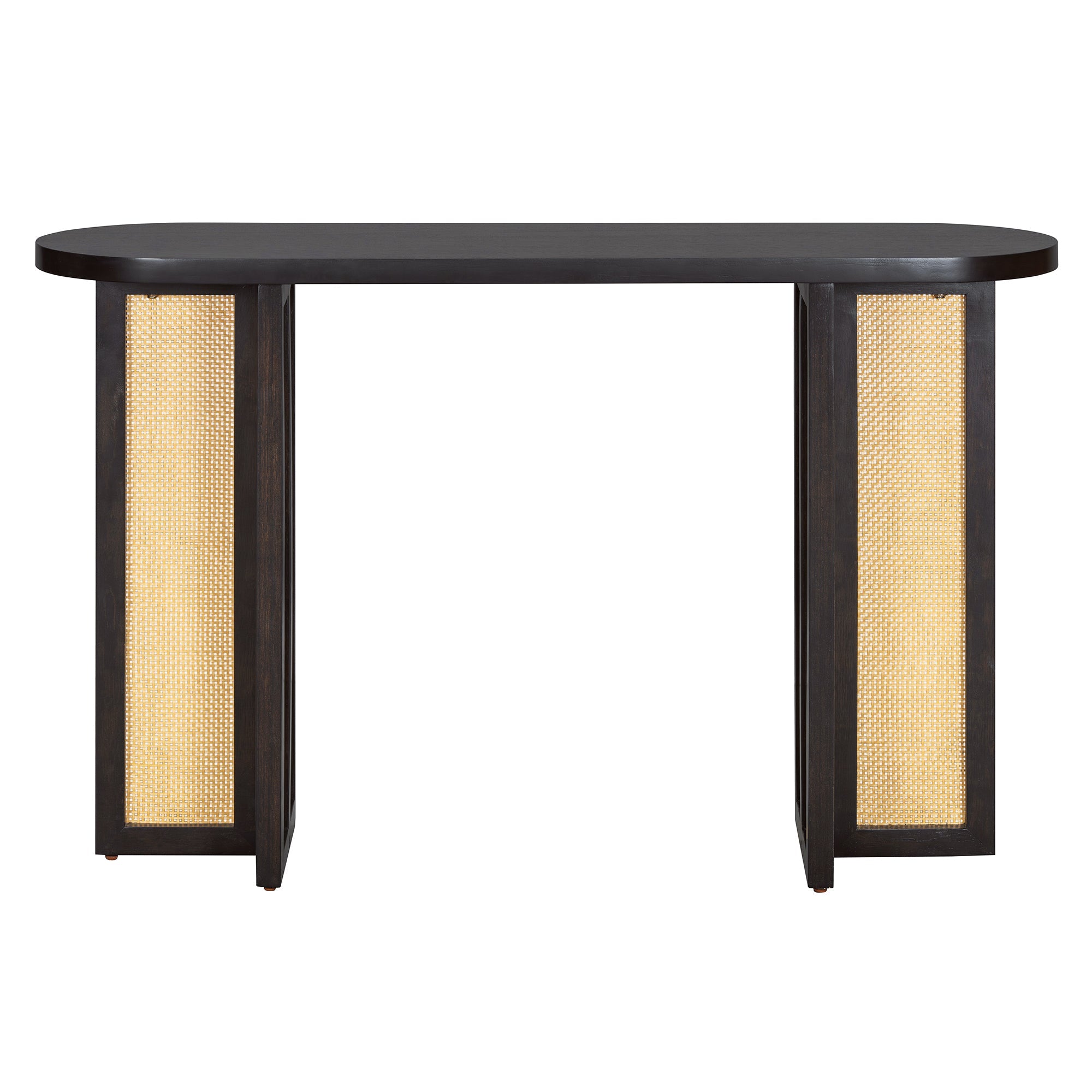 TREXM Farmhouse Rattan Console Table Entryway Table, Narrow Console Table with Storage, Hallway Table for Living Room, Entrance (Espresso)