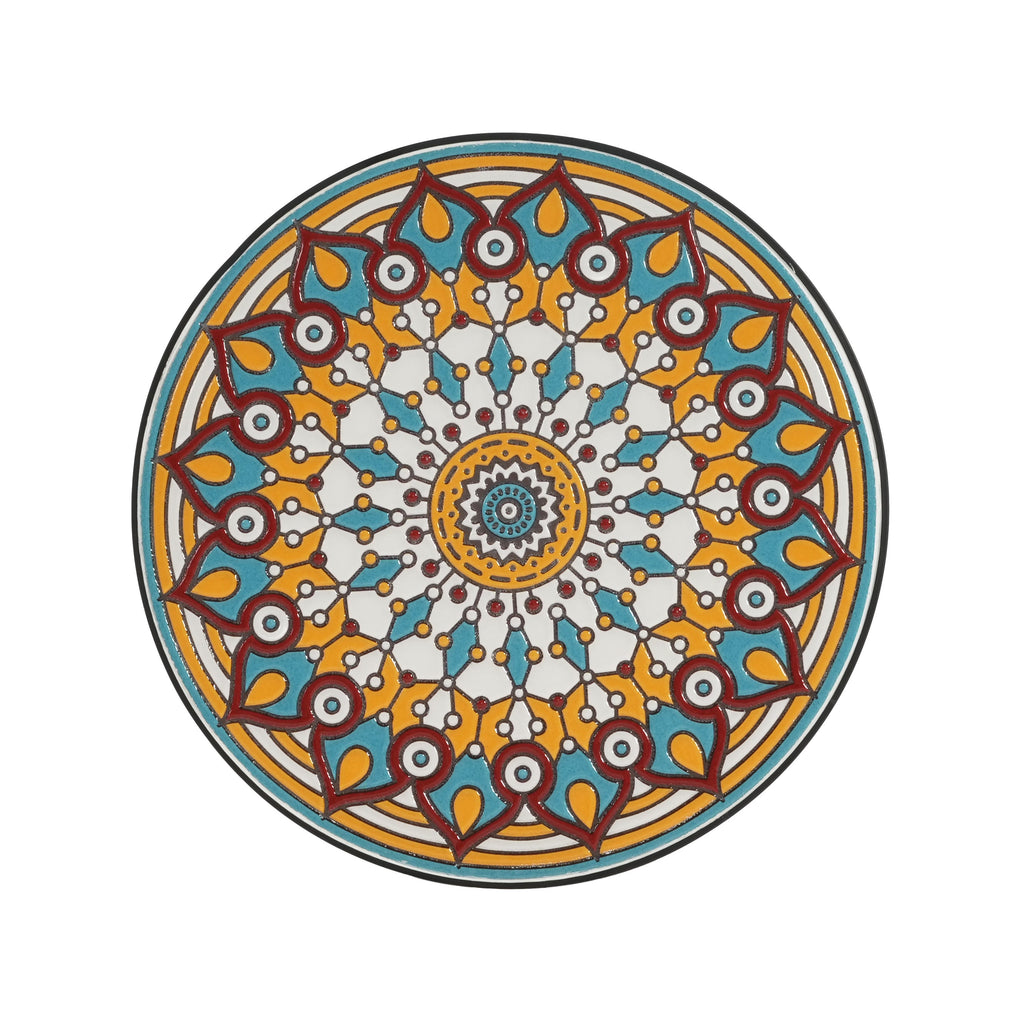 Vibrant French Country Round Ceramic Outdoor Side Table Black Ceramic Tile 14x14x22.44 inches