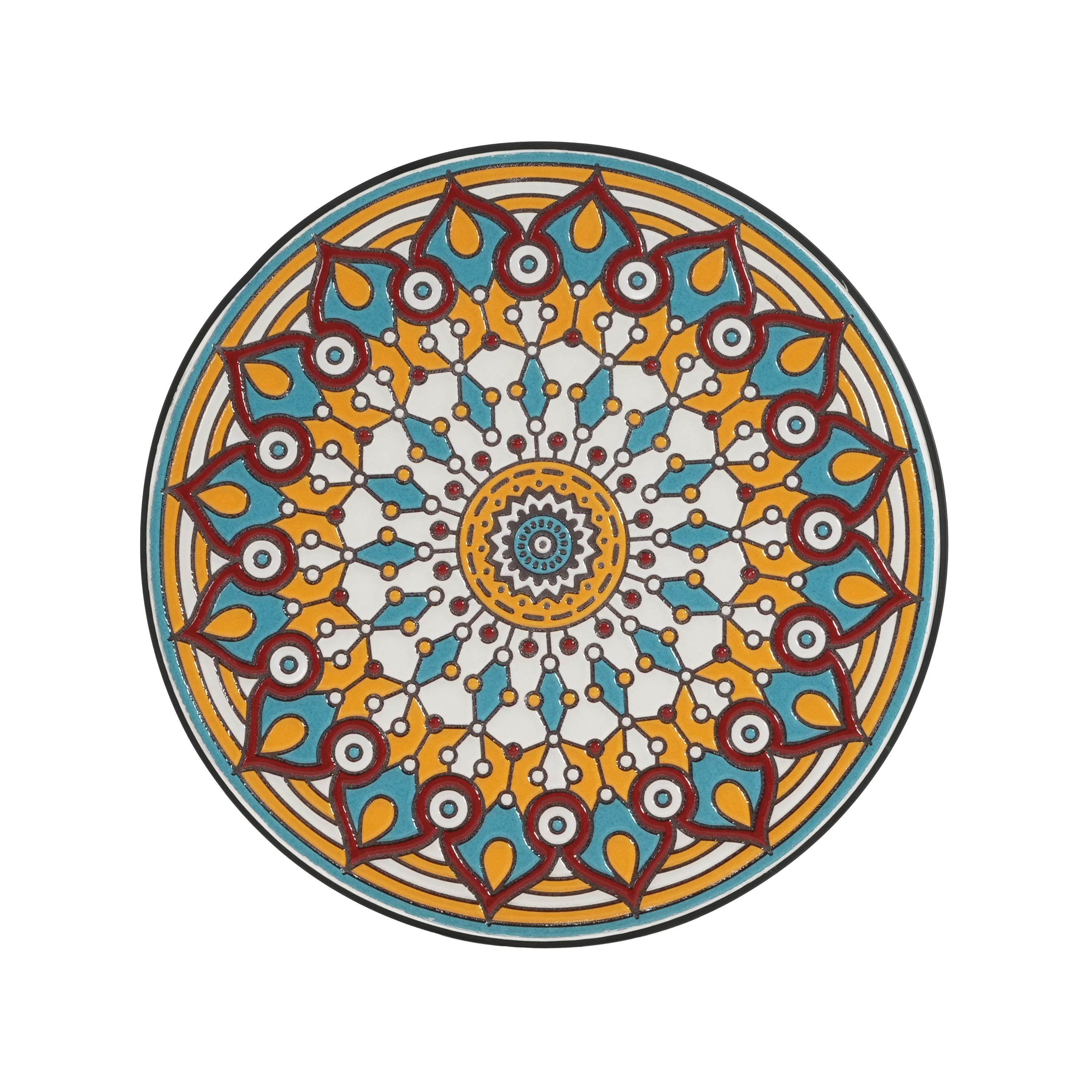 Vibrant French Country Round Ceramic Outdoor Side Table Black Ceramic Tile 14x14x22.44 inches