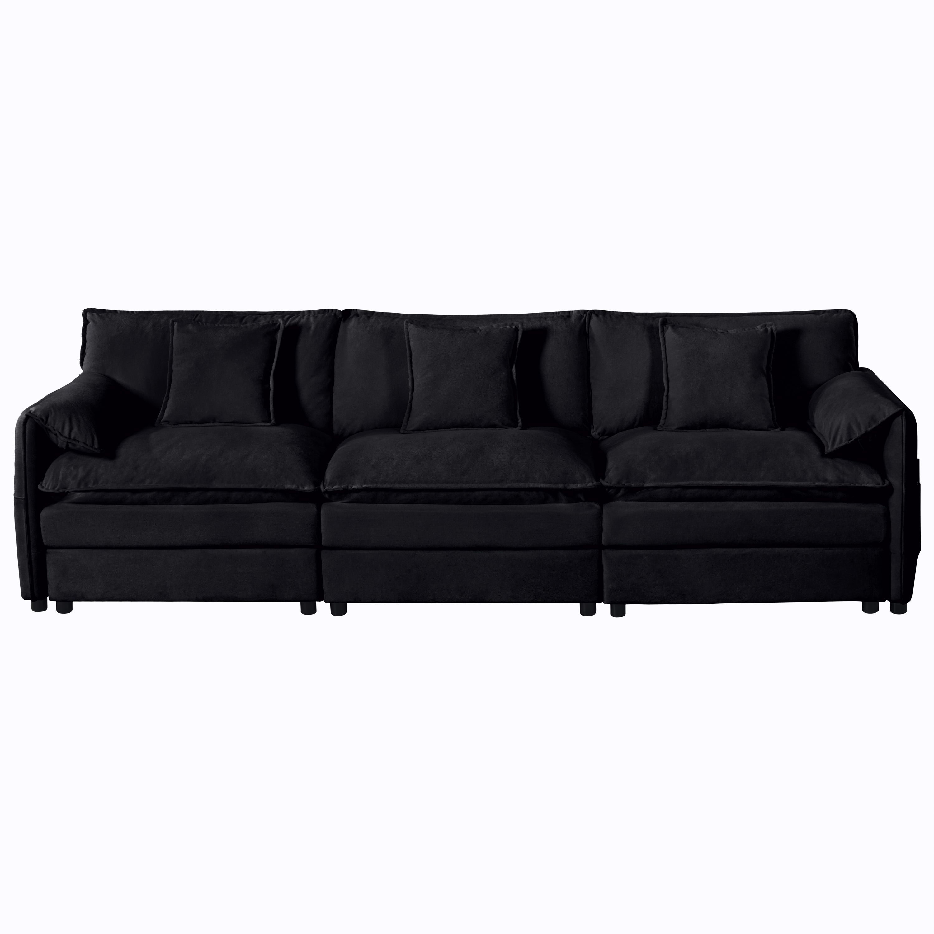 Oversized Deep Seat Sectional Cloud Sofa Sleeper with 3 Ottomans & Soft Pillows, Modular Couch Bed for Living Room, Apartment, DIY Combination Chenille,Black