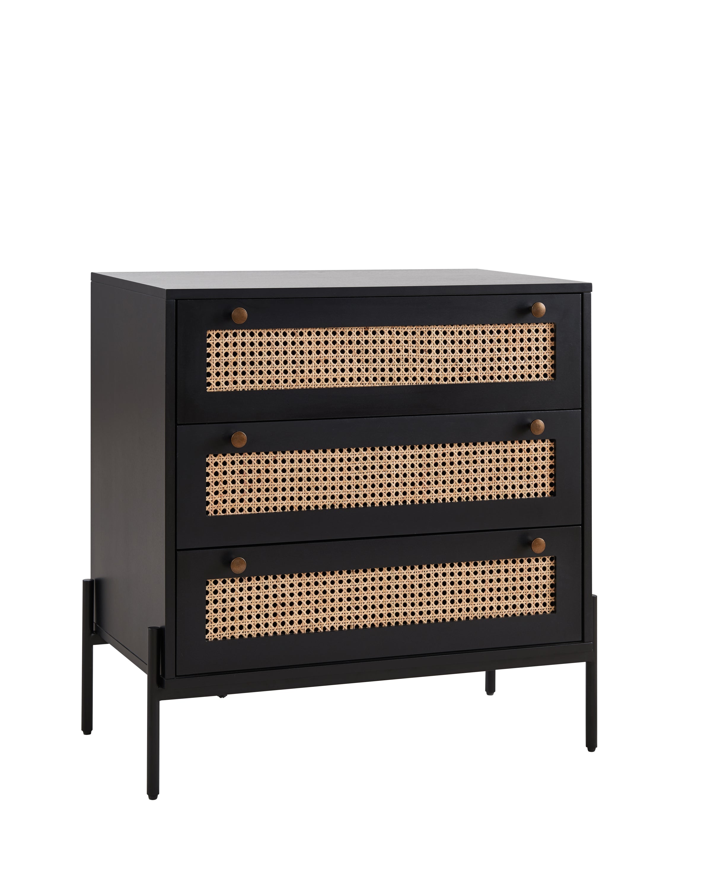Rattan Storage Cabinet with 3 Large Drawers, Boho Mid-Century Wooden Nightstand Drawer Dresser, Sideboard Buffet Cabinet with Storage for Living Room Dining Room Hallway Bedroom, 30×15.8×30 Inches