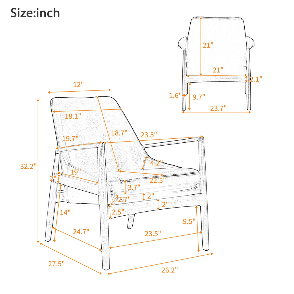 U-Can Accent Chair, Mid-Century Modern Armchair with with Solid Wood Frame, Reading Leisure Chair with High Back for Living Room
