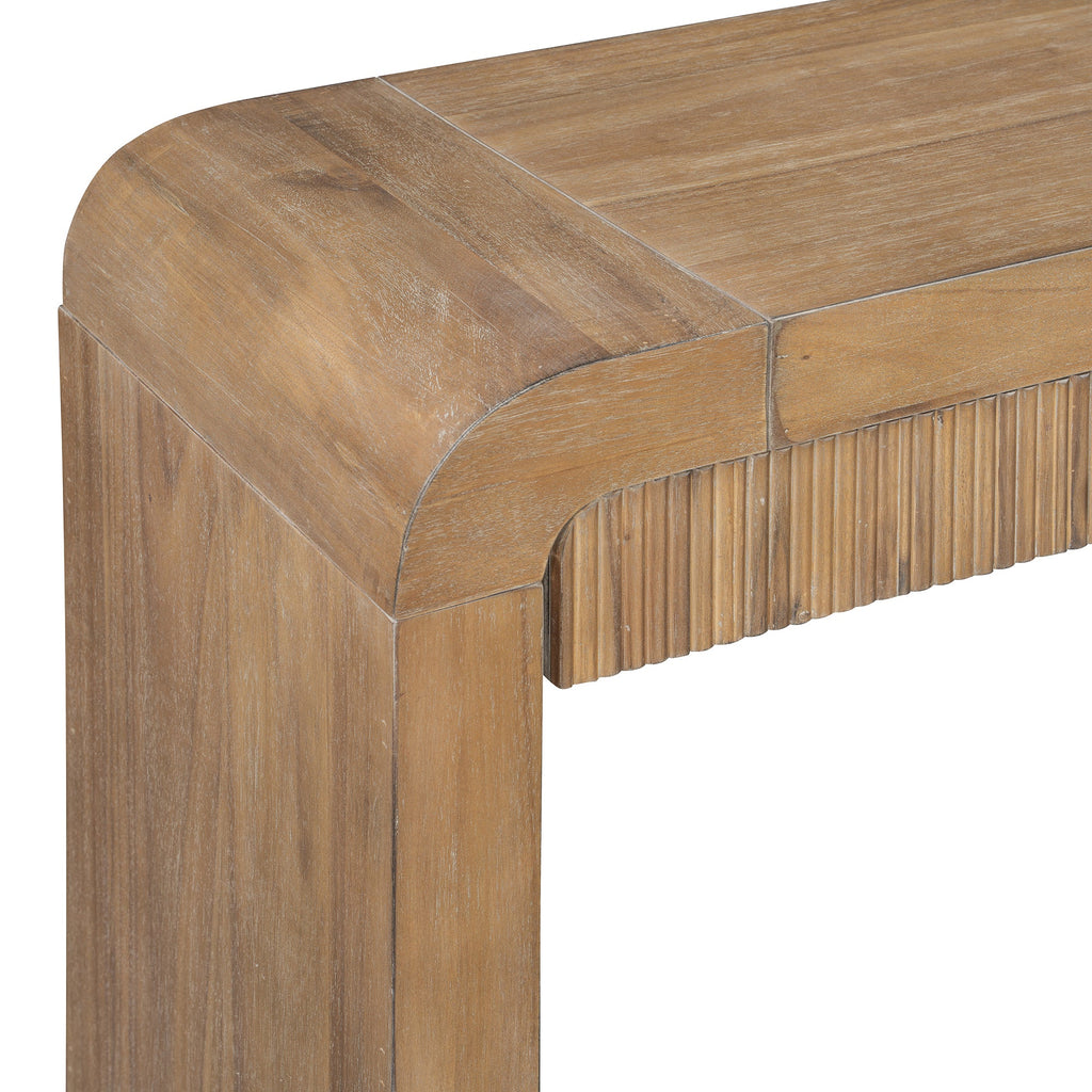 TREXM Rustic Console Table with Fluted Drawer Front, Entryway Table with Curved Corners & Thick Legs, Sturdy Sofa Table for Hallway & Living Room (Natural)