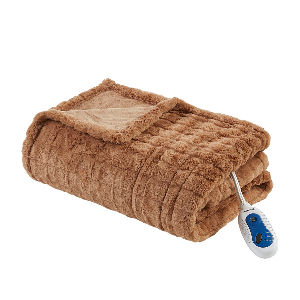 1 PCS 50x70' Oversized Faux Fur Heated Throw Brown Texture