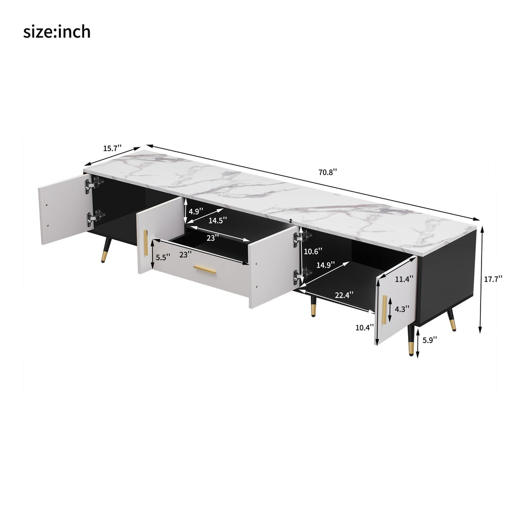71'' Modern TV Stand with 2 Cabinets&  Open Compartments, Entertainment Center for TVs up to 80'', Television Console for Living Room, Bedroom, Home Theatre