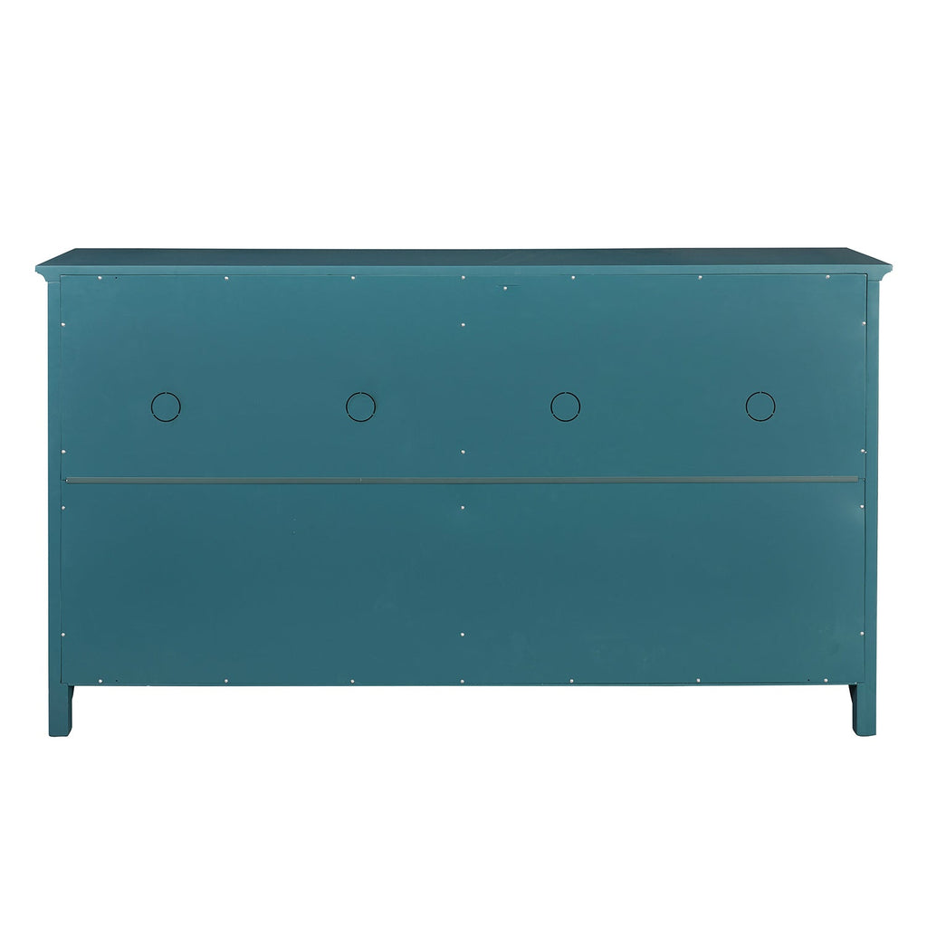 65' TV Console, Storage Buffet Cabinet, Sideboard with Glass Door and Adjustable Shelves, Console Table, Teal Blue