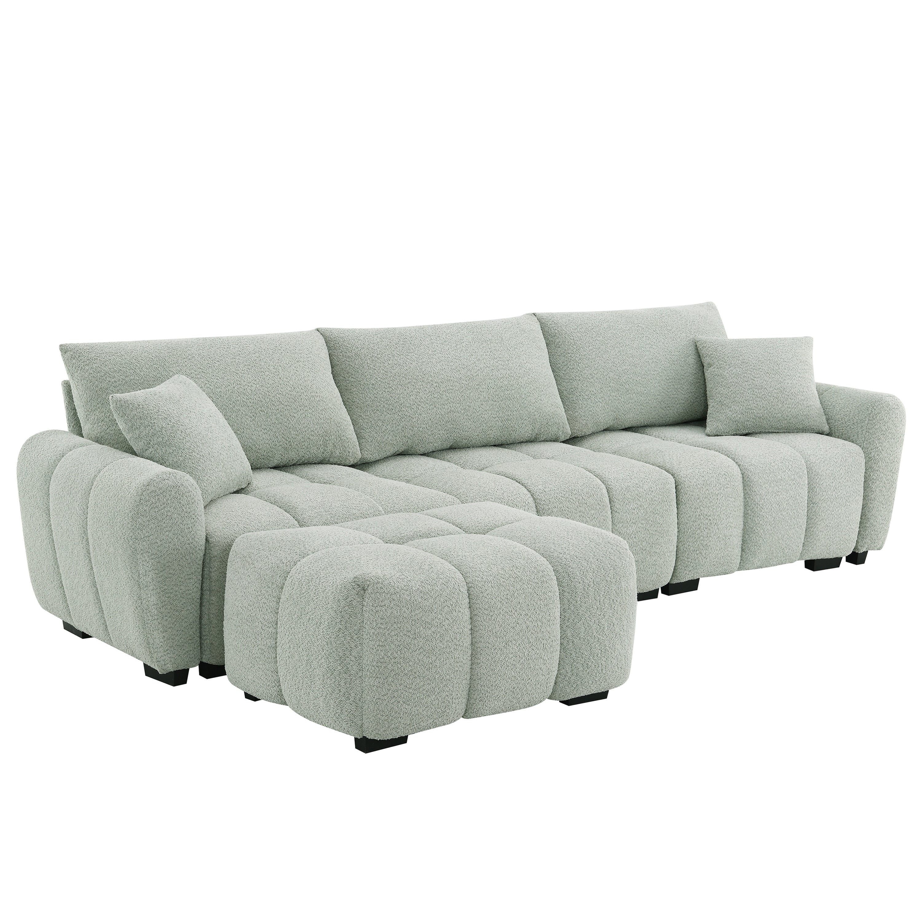 110' Modular Sectional Sofa, L Shape with Extra-large Seat, Pull-line Design, Movable Ottoman, High Density Foam, Free Combination, Sturdy Metal&Wood Frame, Boucle Fabric, 3 Colors