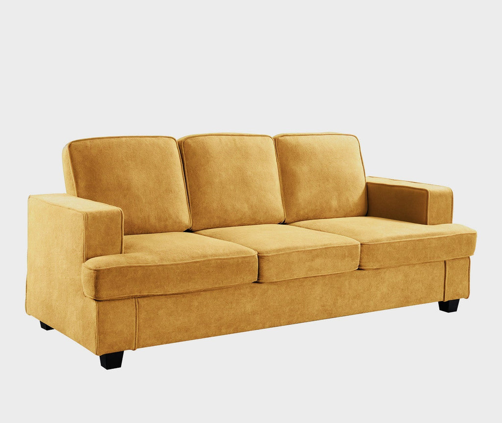 Modern Velvet Sofa, Comfortable 3 Seater Couch with Deep Seating and High-Density Foam, Loose Back Cushions, Wide Arms, Living Room Furniture for Home, Apartment, Office, Mustard yellow