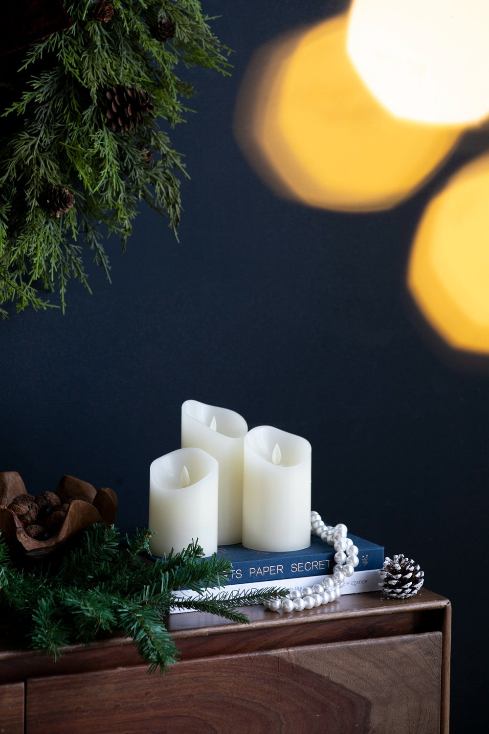 Set of 3 Flickering Ivory LED Candles with Remote Timer, L:D3X6' M:D3X5' S:D3X4'