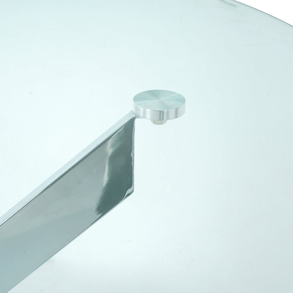 Modern simple glass table, high quality tempered glass metal material, multi-functional office learning table, electroplated square table legs (set of 1)