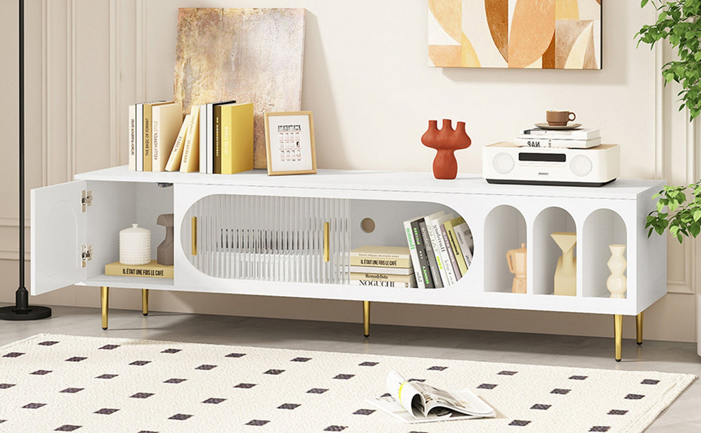 U-Can Modern TV Stand for up to 70 Inch TV, Entertainment Center TV Media Console Table, with 3 Shelves and 2 Cabinets, TV Console Cabinet Furniture for Living Room (Old SKU: WF314645AAK)
