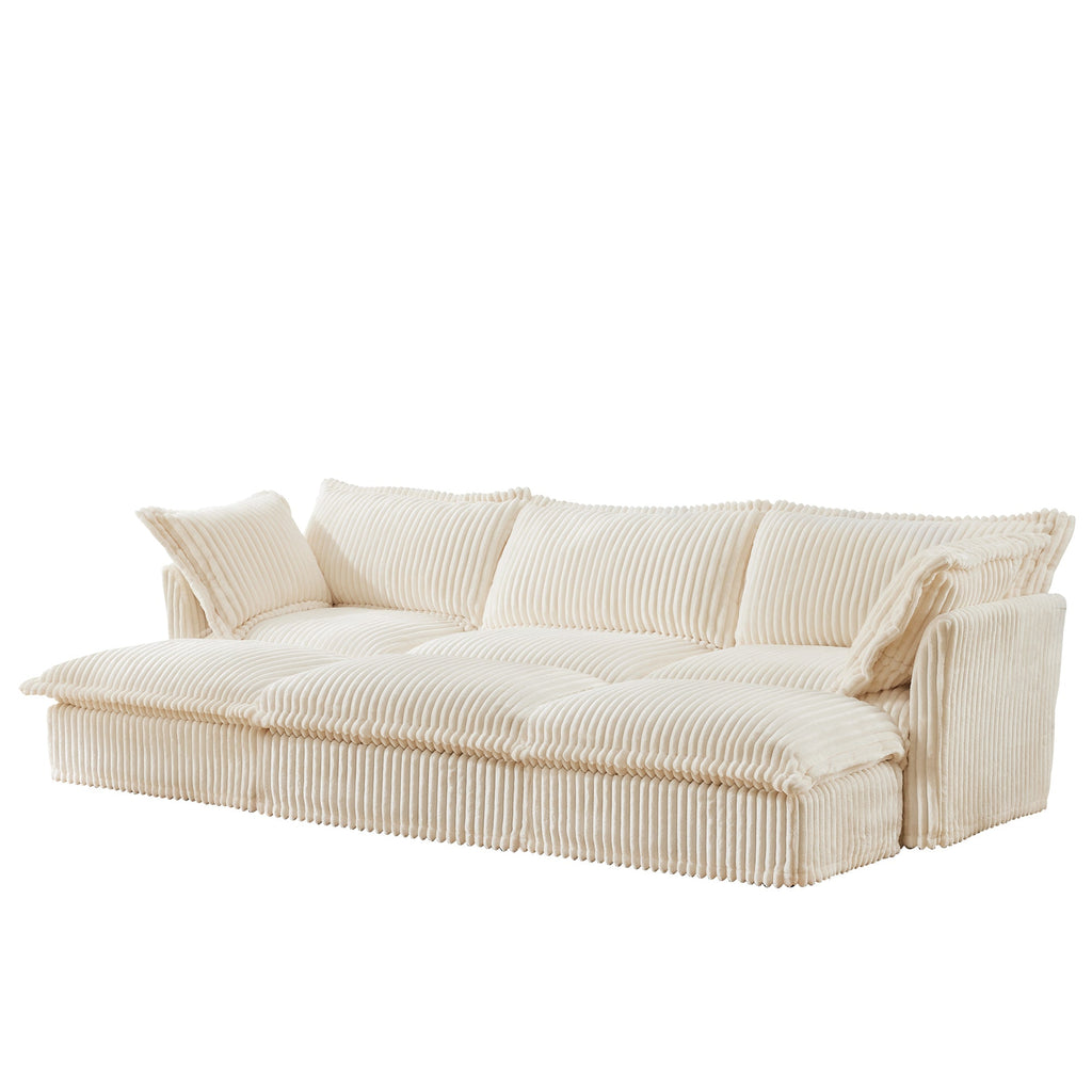 Living Room Sofa Slipcovered Sofa 3 Seater Sofa With 3 Ottomans, Oversized 3-Seat Sleeper Sofa Bed Home Theater Sofa, Corduroy, Cream