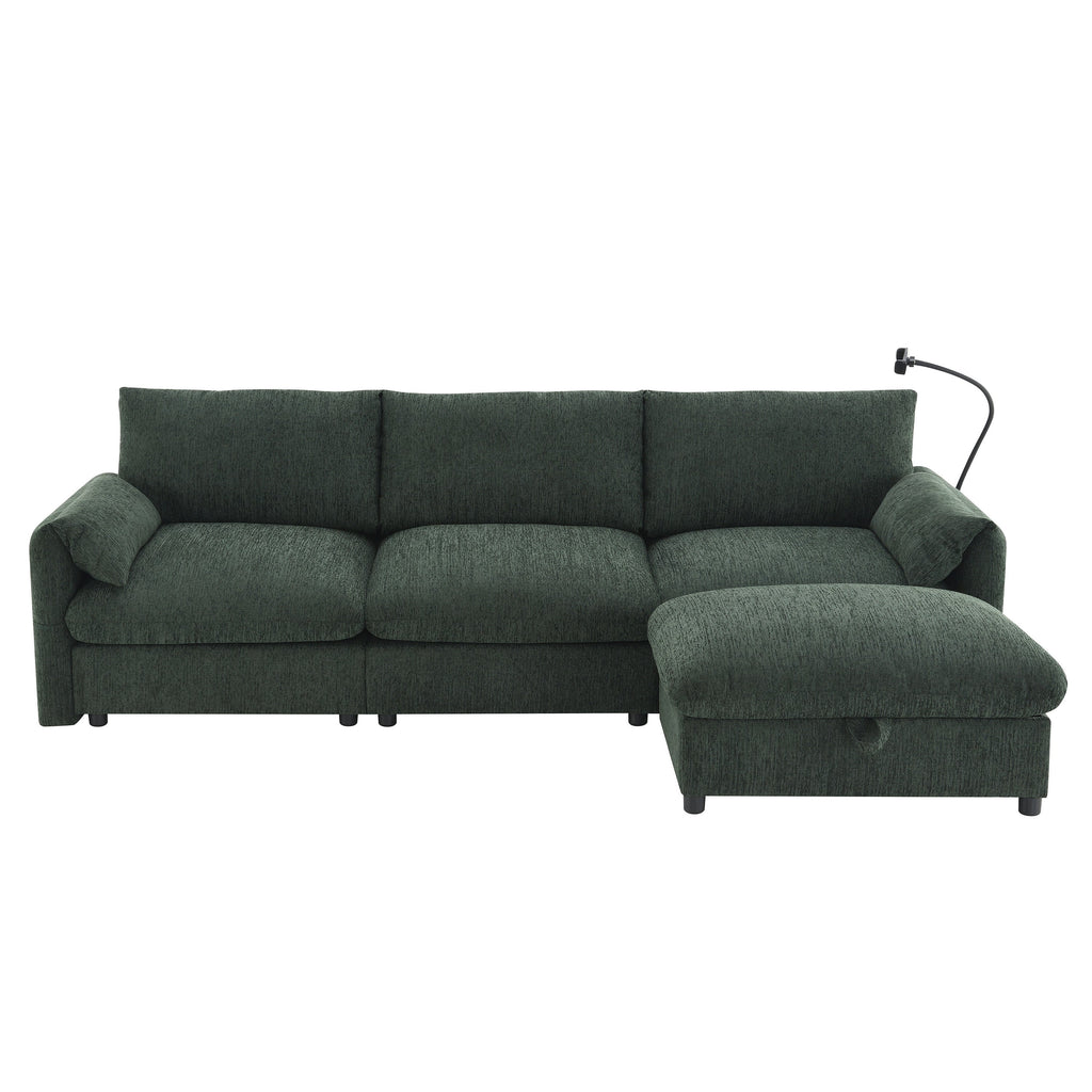 96.5'' Chenille Sectional Sofa with Storage Ottoman and Pockets,Adjustable Phone Holder,Wide Seat,4 Seat L Shaped Couch Set,Comfy Sofa with USB Charger for Living Room,Apartment,3 Colors