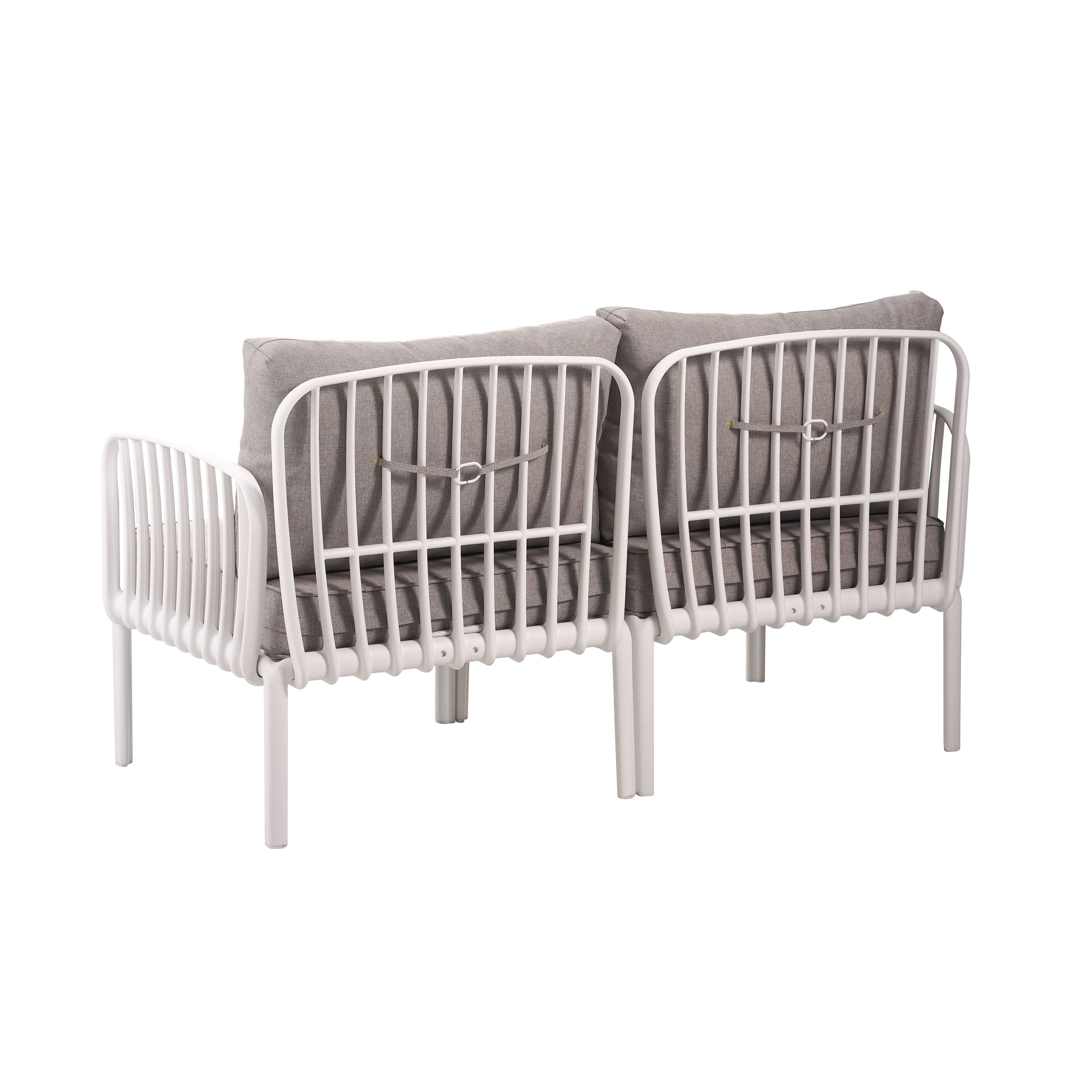 3 Piece Patio Conversation Sets, Modern Outdoor Patio Sectional Furniture Set with Square Coffee Table, Waterproof Thick Cushion Deep Seating for Porch, Balcony, White & Light Gray