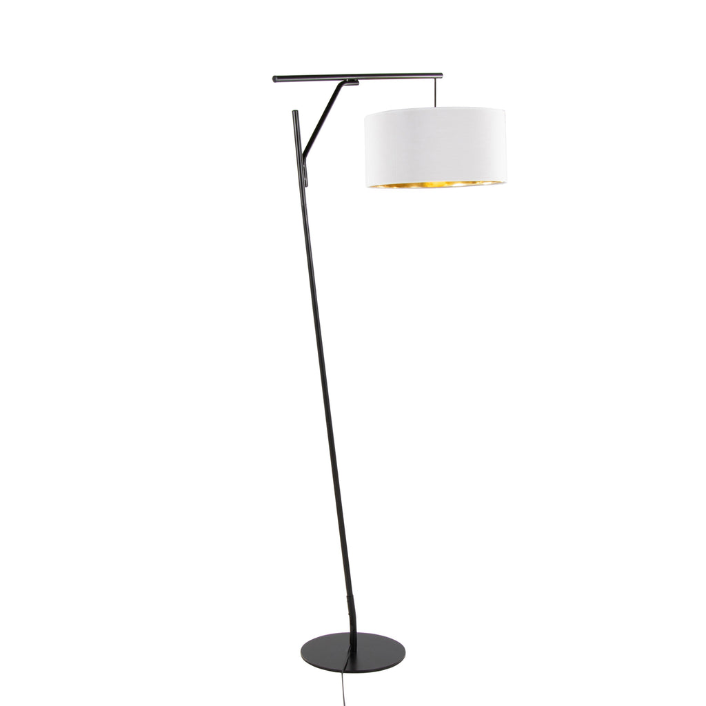 Daniella-Salon 70' Contemporary Floor Lamp in Black Metal and White Shade with Gold Accent by LumiSource
