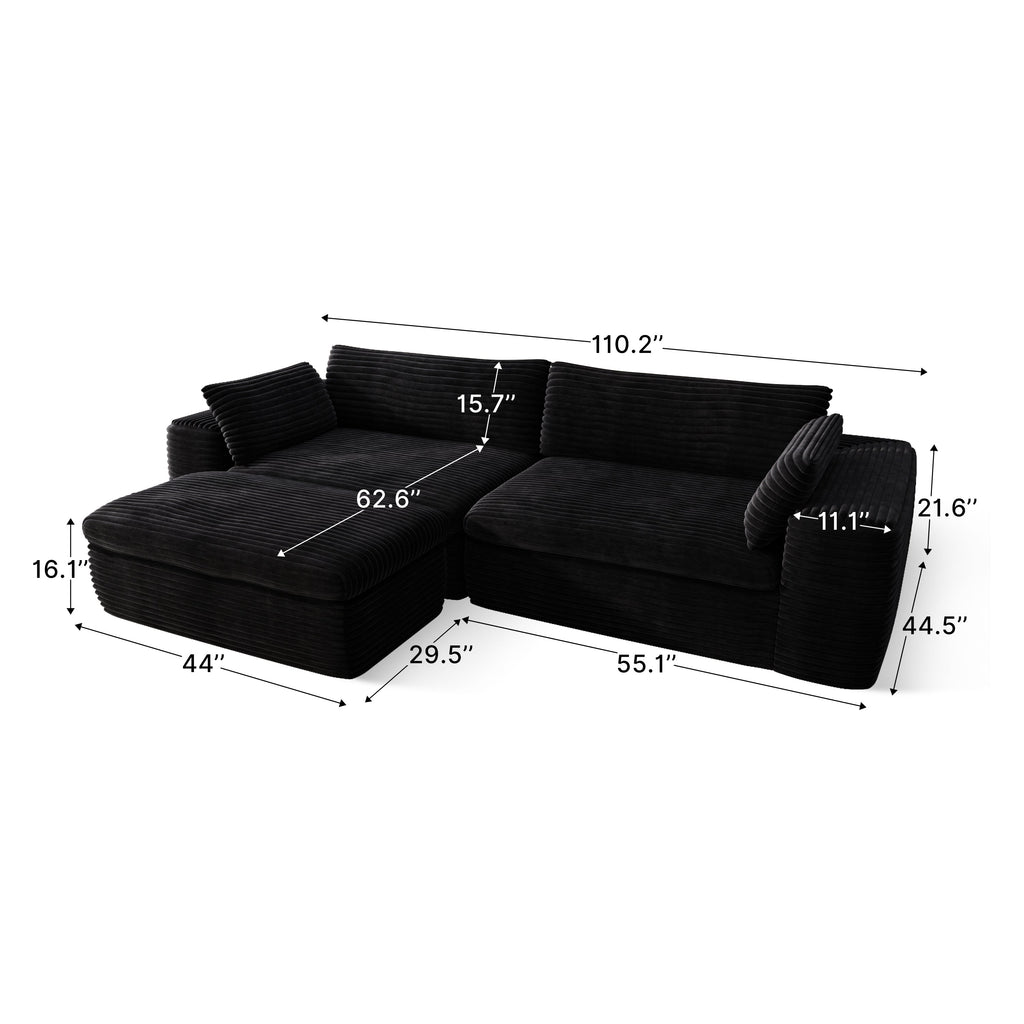 Cloud Sectional Couch with L-Shape Chaise,Modern Modular Sofa with Deep Seat, Upholstered Couches for Living Room Bedroom,No Assembly Required, Black (Corduroy Fabric)