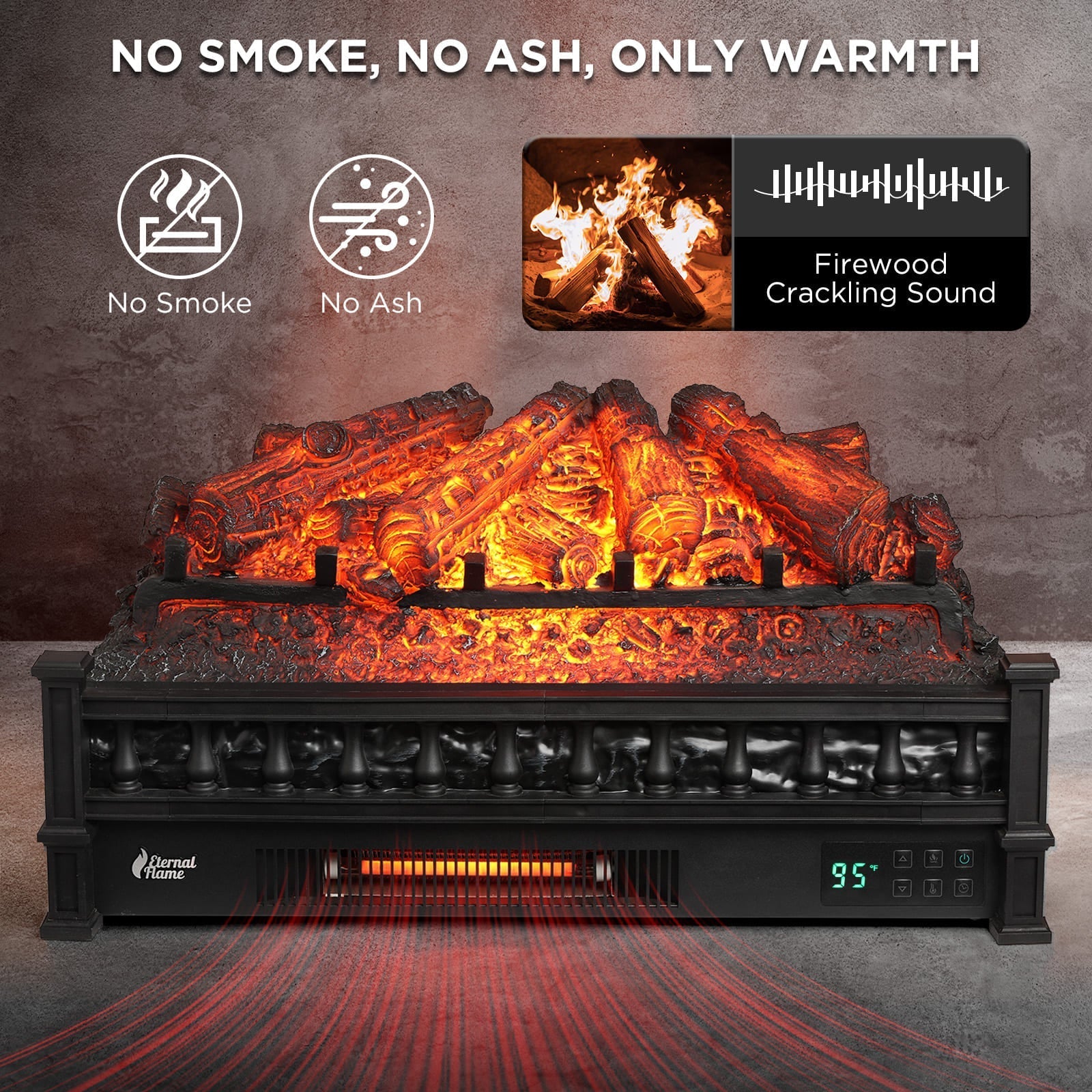 Eternal Flame EF26-PB Smart Electric Fireplace Logs, WiFi Enabled
