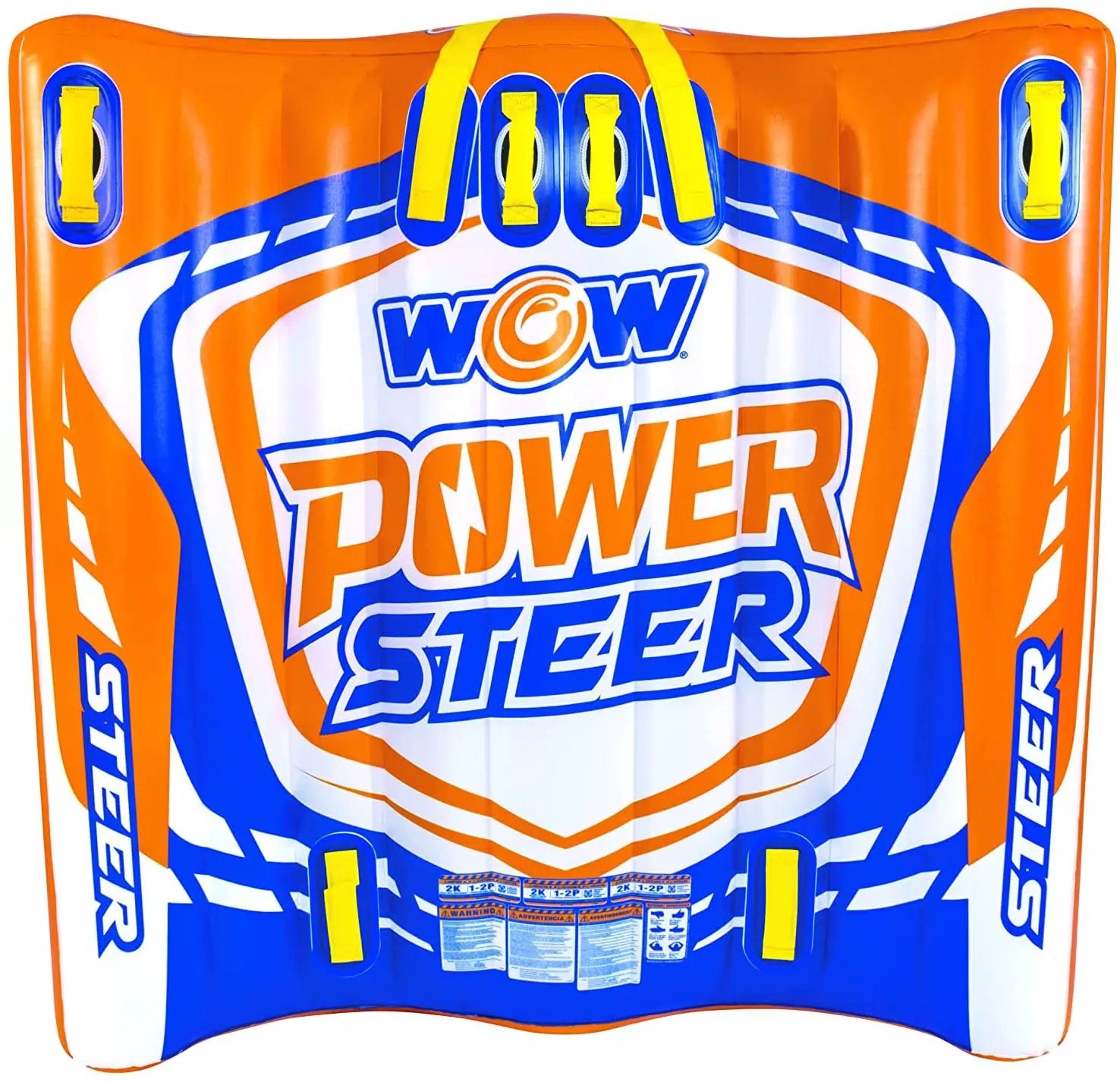 WOW Power Steer 2P towable deck tube; orange and blue with yellow handles