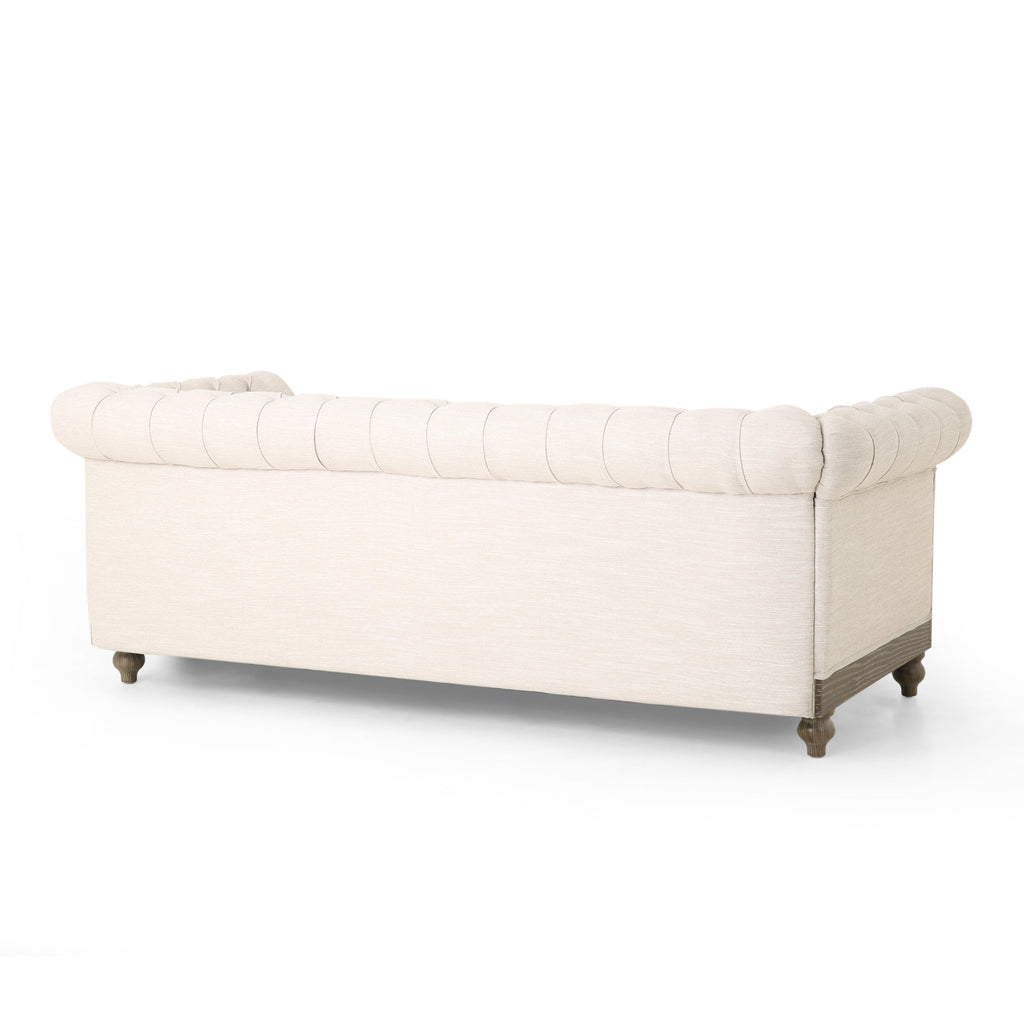 Mirod Retro Style Comfy 3-Seat Sofa with Wooden Legs, Beige Polyester, 78.75'' Wide