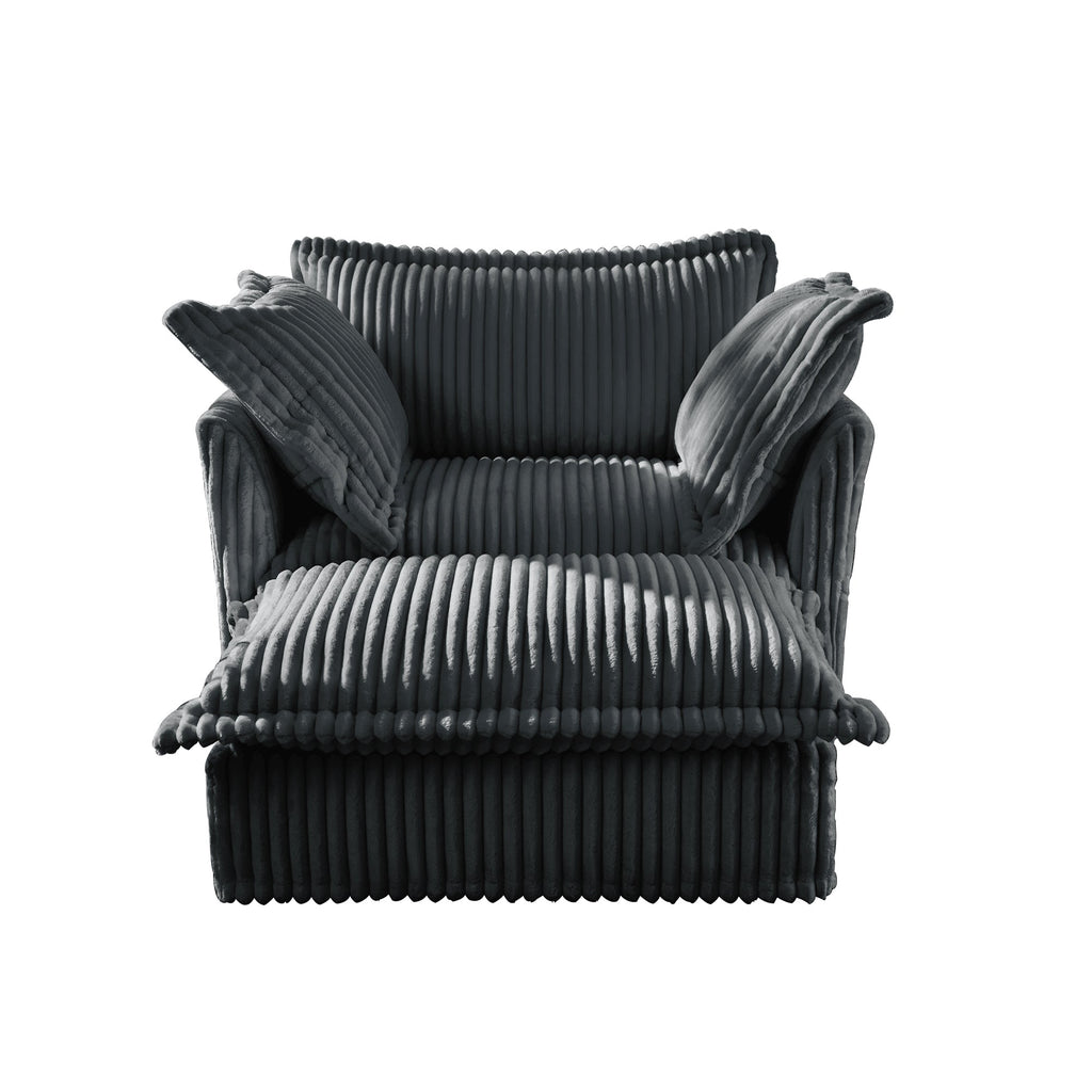 Upholstered Slipcovered Armchair with Ottoman,  Deep Seat Armchair W/ Wide Ottoman for Living Room, Armchair Sets with Large Soft Pillows(Set of 2),Gray Corduroy Fabric