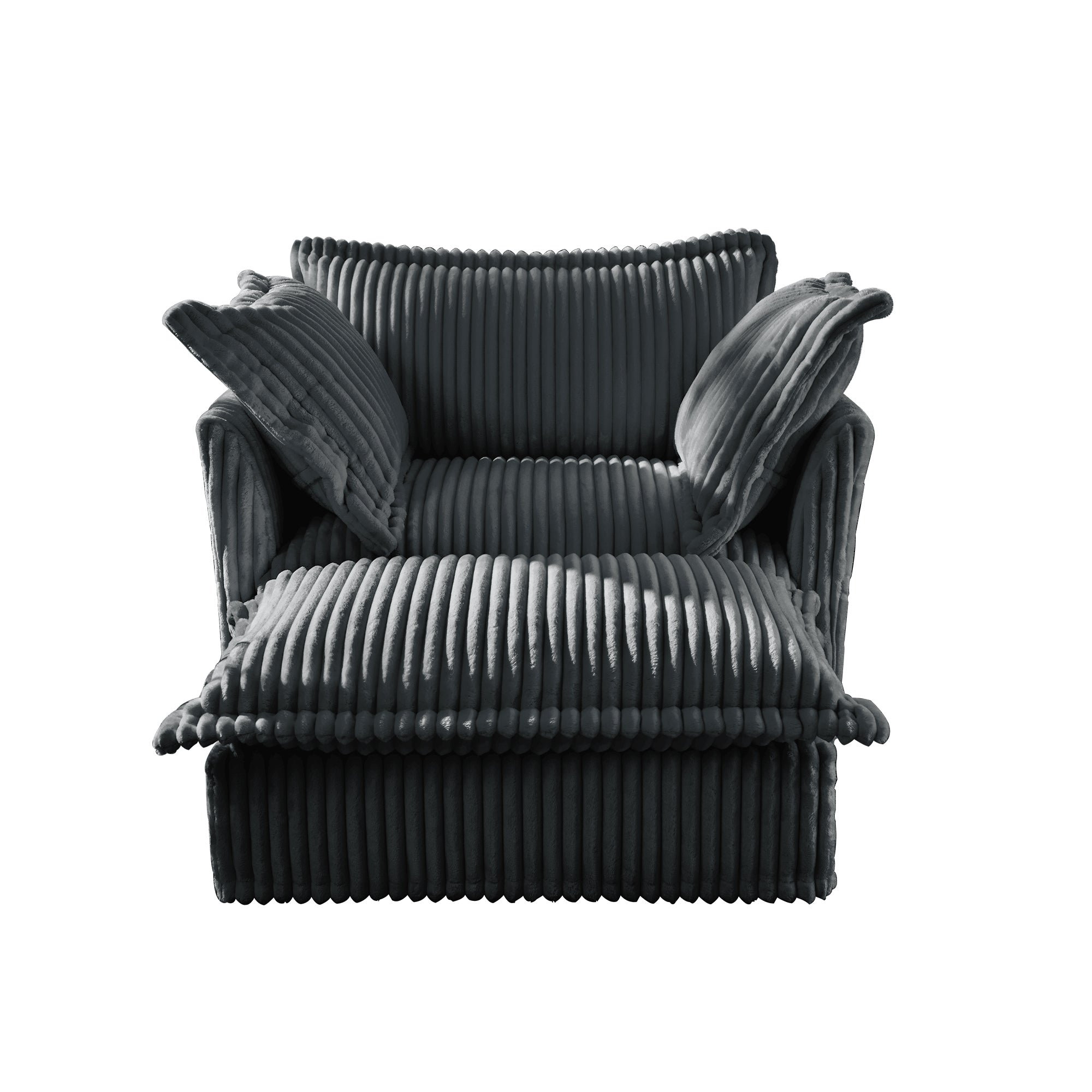 Upholstered Slipcovered Armchair with Ottoman,  Deep Seat Armchair W/ Wide Ottoman for Living Room, Armchair Sets with Large Soft Pillows(Set of 2),Gray Corduroy Fabric