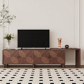70'-90' Extendable TV Cabinet, Modern Entertainment Center with Storage and Adjustable Shelves, Mid 
Century Lacquered and Real Wood Veneered TV Console for Living Room, Hallway, Entryway, Walnut