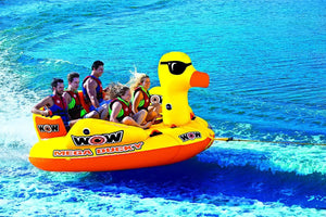 WOW Watersports Mega Ducky 5 Person Towable inflatable raft in bright yellow with a duck mascot