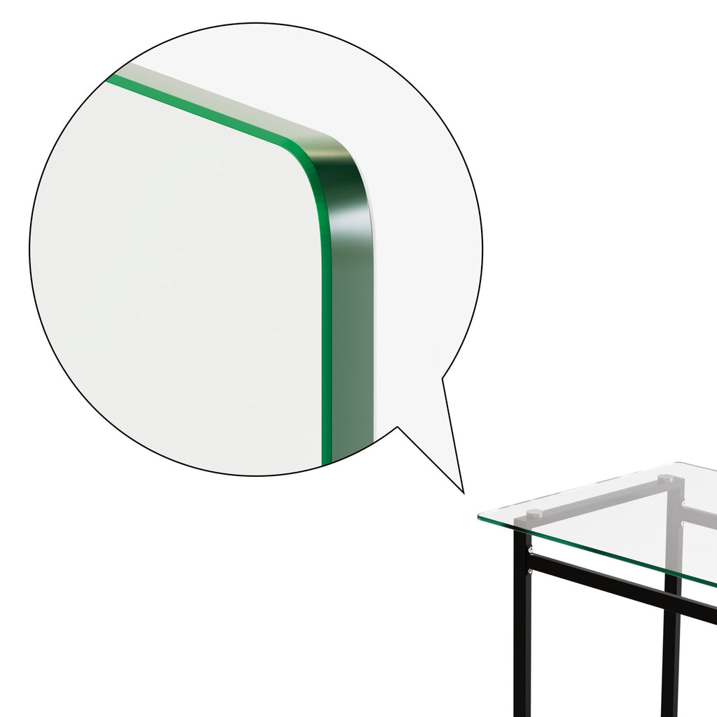 Modern Minimalist Rectangular Glass Dining Table for 4-6 with Tempered Glass Tabletop and Black Chrome Metal Legs
