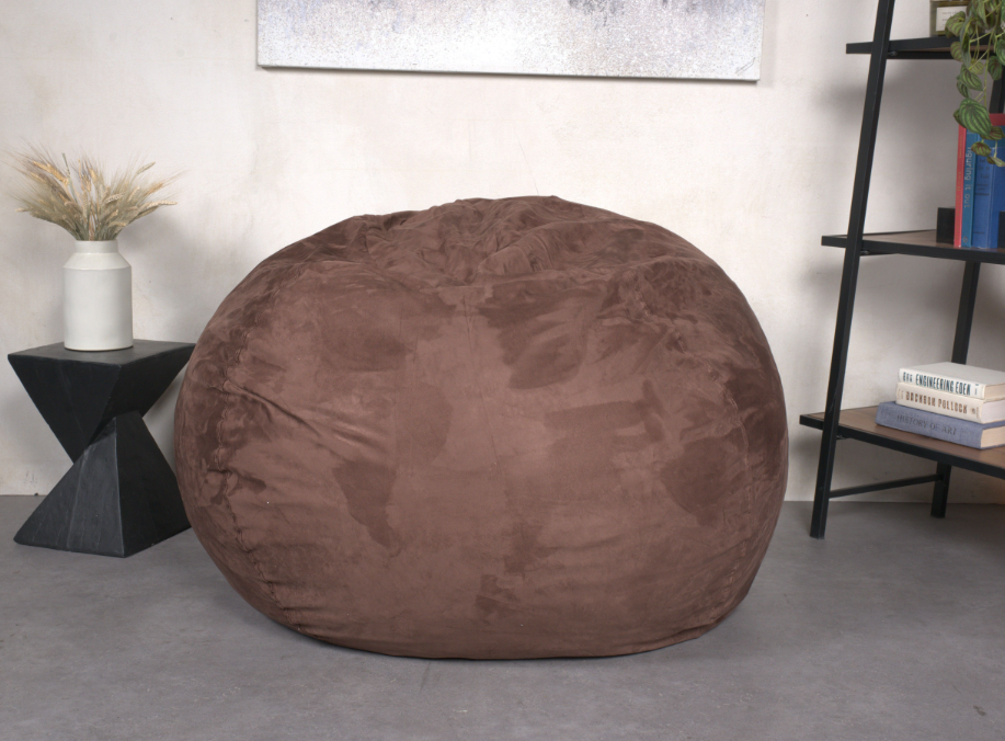 5-Foot Comfortable High-Density Shredded Foam Bean Bag Chair for Kids and Adults, with Removable Microsuede Cover, Ideal Reading and Bedroom Floor Lounge, French Roast