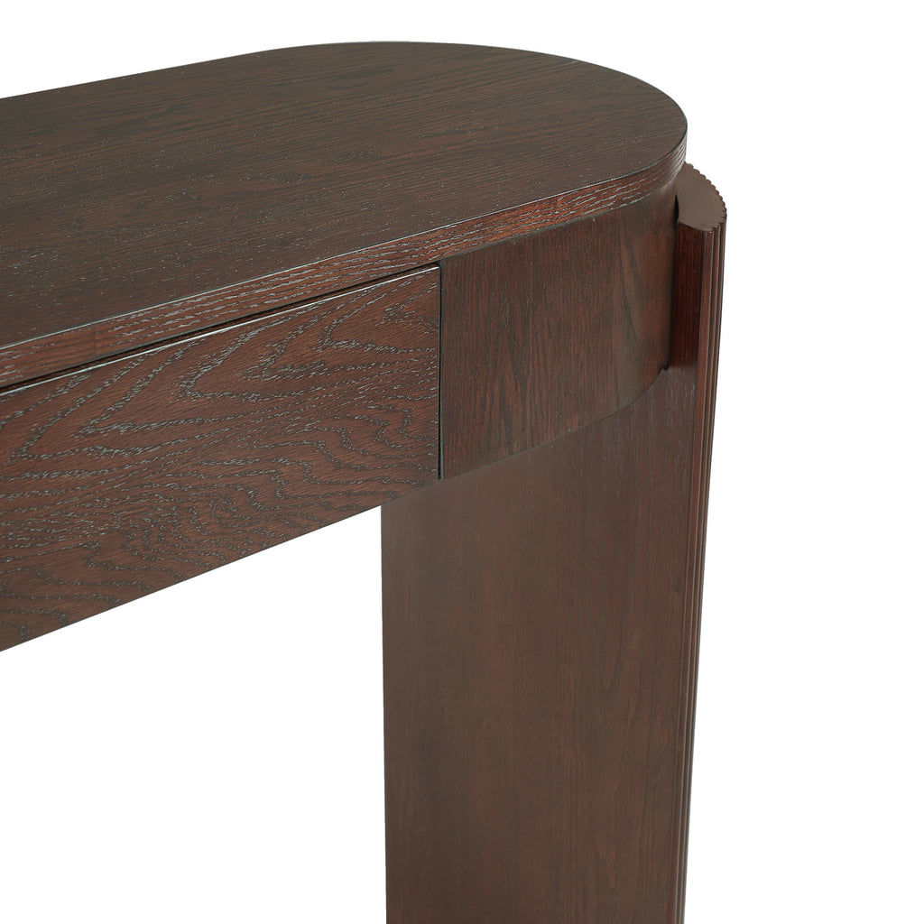 TREXM Entryway Table with Natural Wood Grain Finish, Console Table with Fluted Design, Oval Top and 2 Drawers for Entryway and Living Room (Espresso)