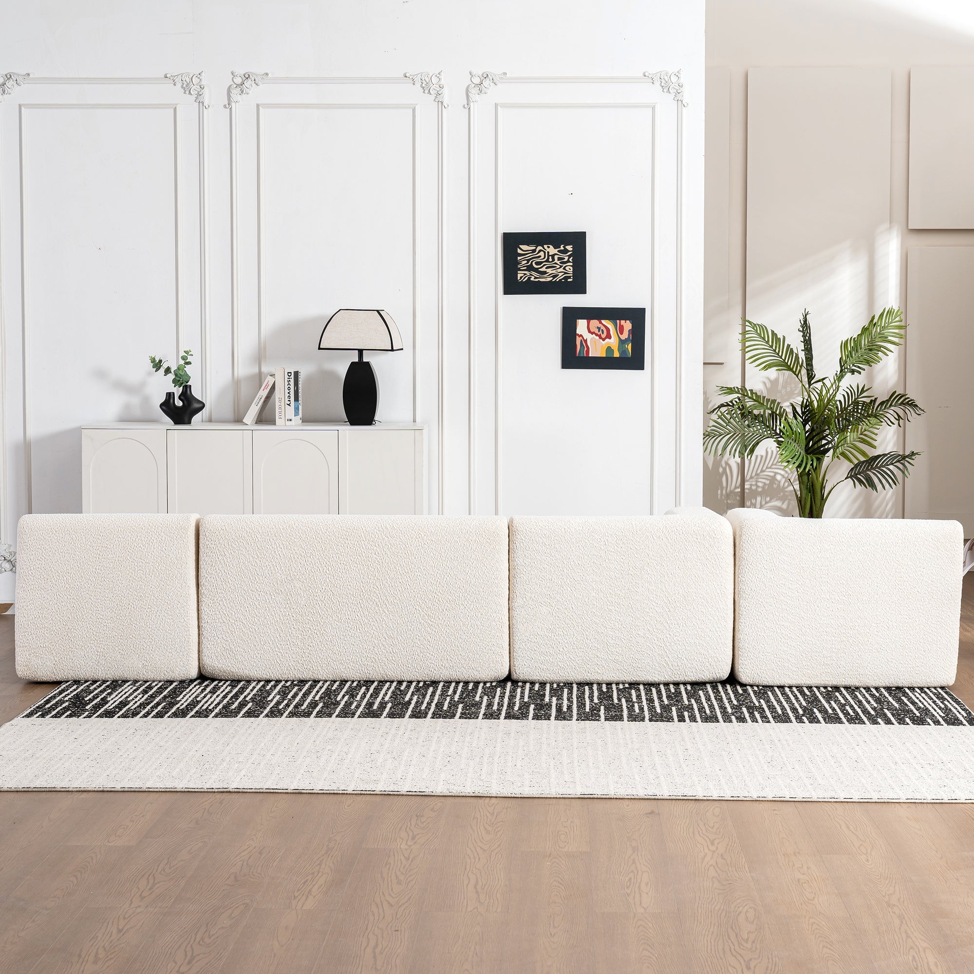 144' Upholstered Sofa Free-combined Sofa Couch with Two Chaise Lounge and Five Back Pillows for Living Room(Old SKU: N719S001600A), Beige
