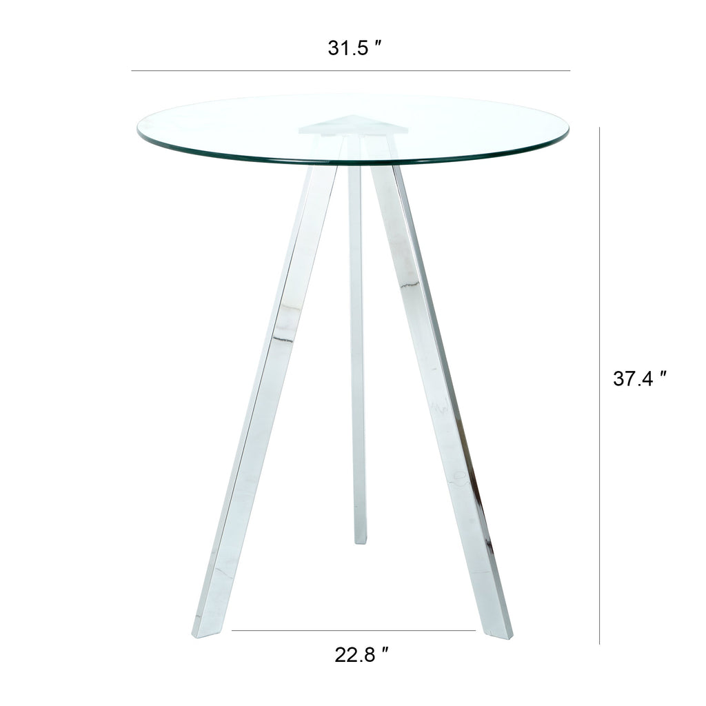 Modern Kitchen Glass dining table ROUND Tempered Glass BAR Table top,Clear BAR Table Metal Legs,electroplated legs (set of 1)