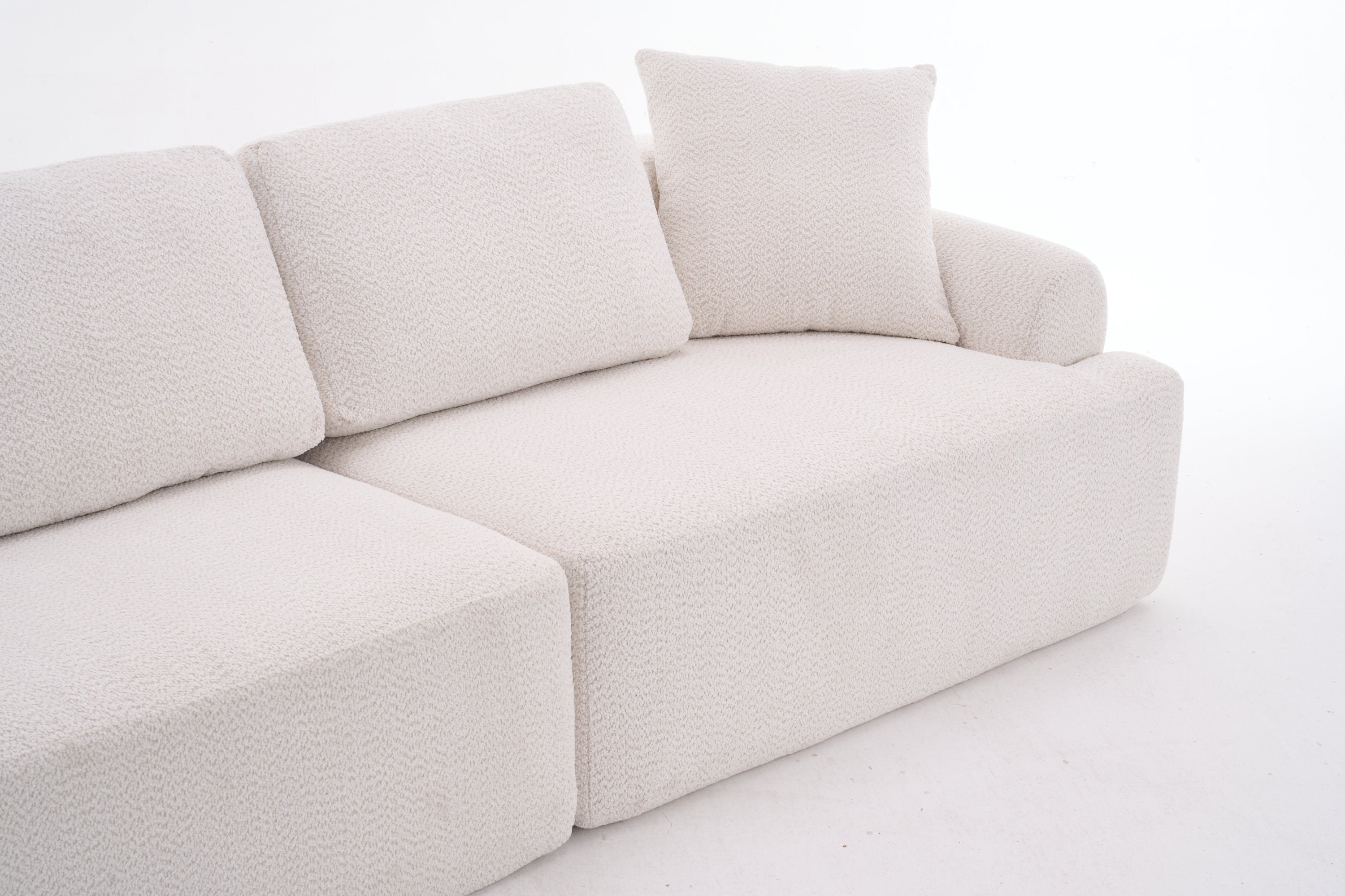 LY-024 BEIGE COMPRESSION SOFA: 4-seater combined sofa, Crochet Yarn Fabric, full sponge compression sofa,combined sofa with 4 pillows for home living/ Home Furniture/ Apartment